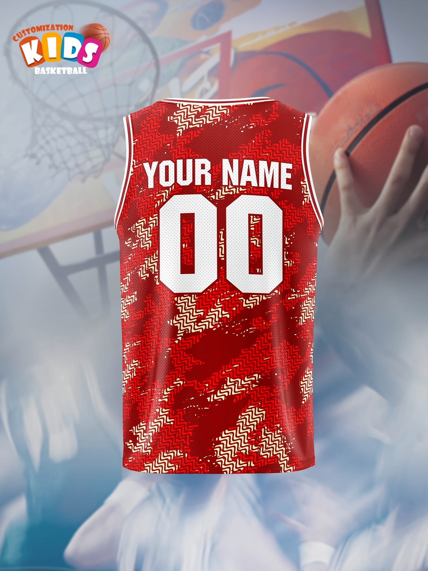 2025 kids custom basketball jersey red white black pattern Temu