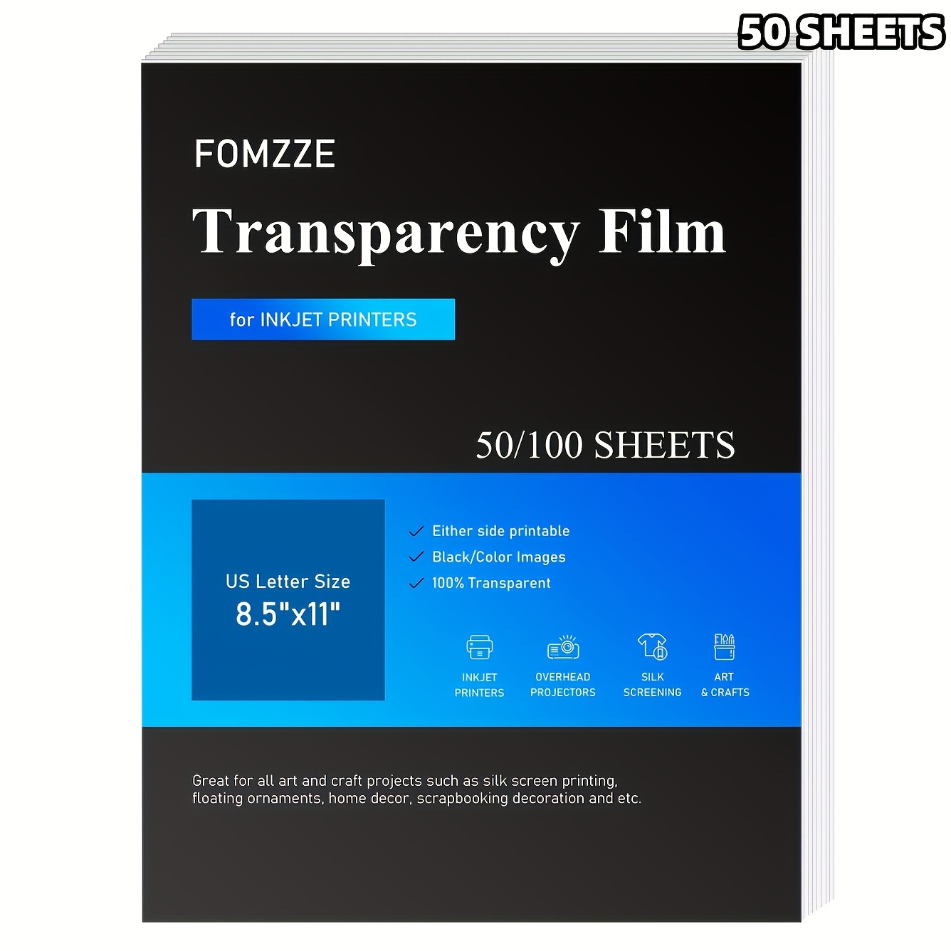 TEMU Printable Film Paper, Transparent Film For Ohp, Clear Overhead Projector Film 8.5x11 Inches For Inkjet Printer And Copier, Double-sided Printing