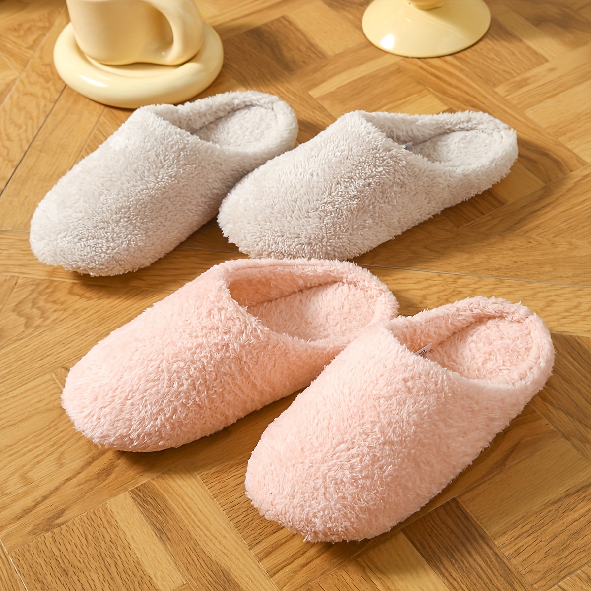 

Simple Solid Color Slippers, Casual Slip On Plush Lined Shoes, Comfortable Indoor Home Slippers