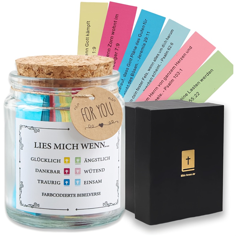 Image of A Jar Filled With Bible Verses That Emotions And Feelings, Featuring 90 Verses. This Christian-themed Decoration For Your Desk Enhances Faith, Serves As A Thoughtful Gift For Religious Gatherings