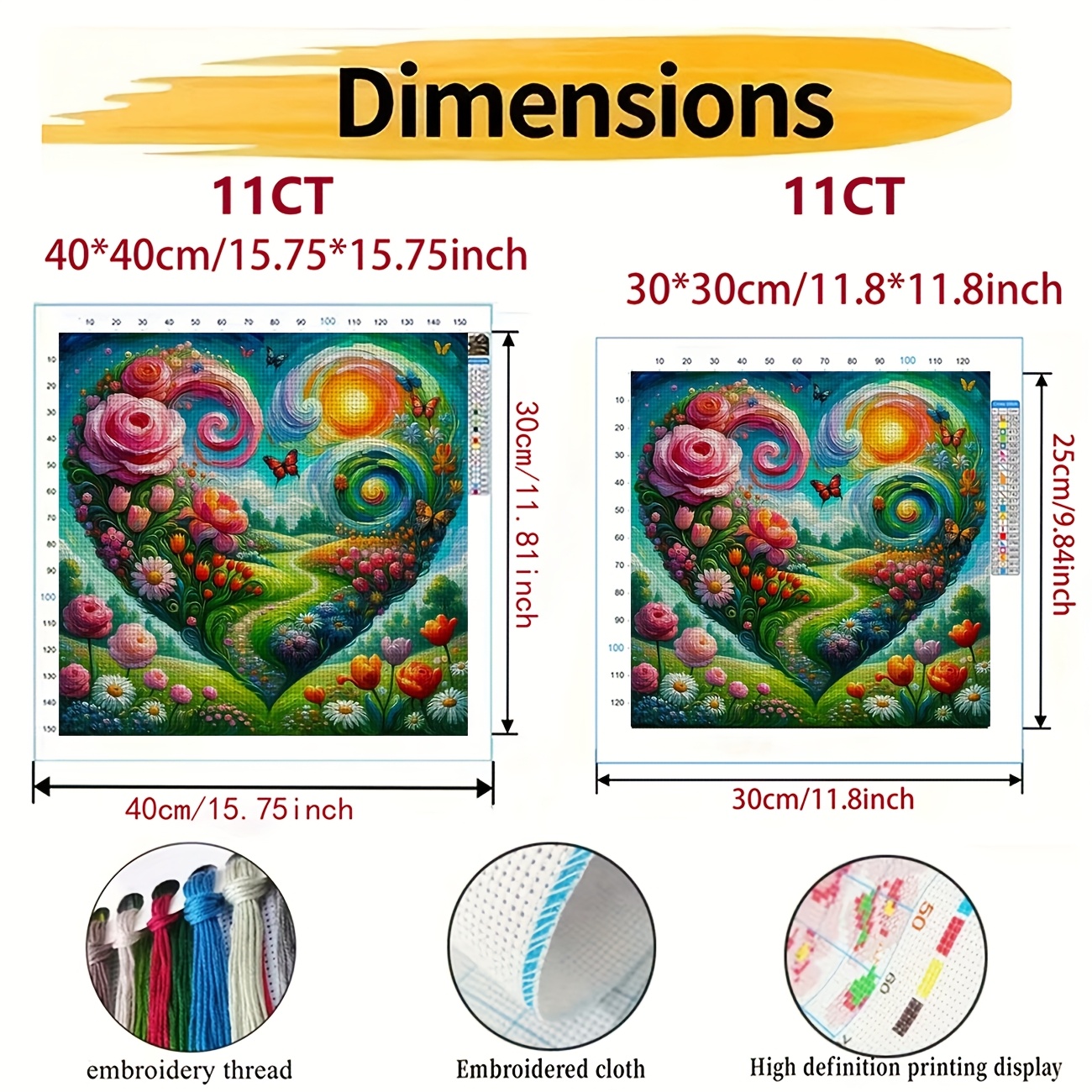 Printed DIY Cross Stitch Kit, Frameless, Heart-Shaped Floral Sea