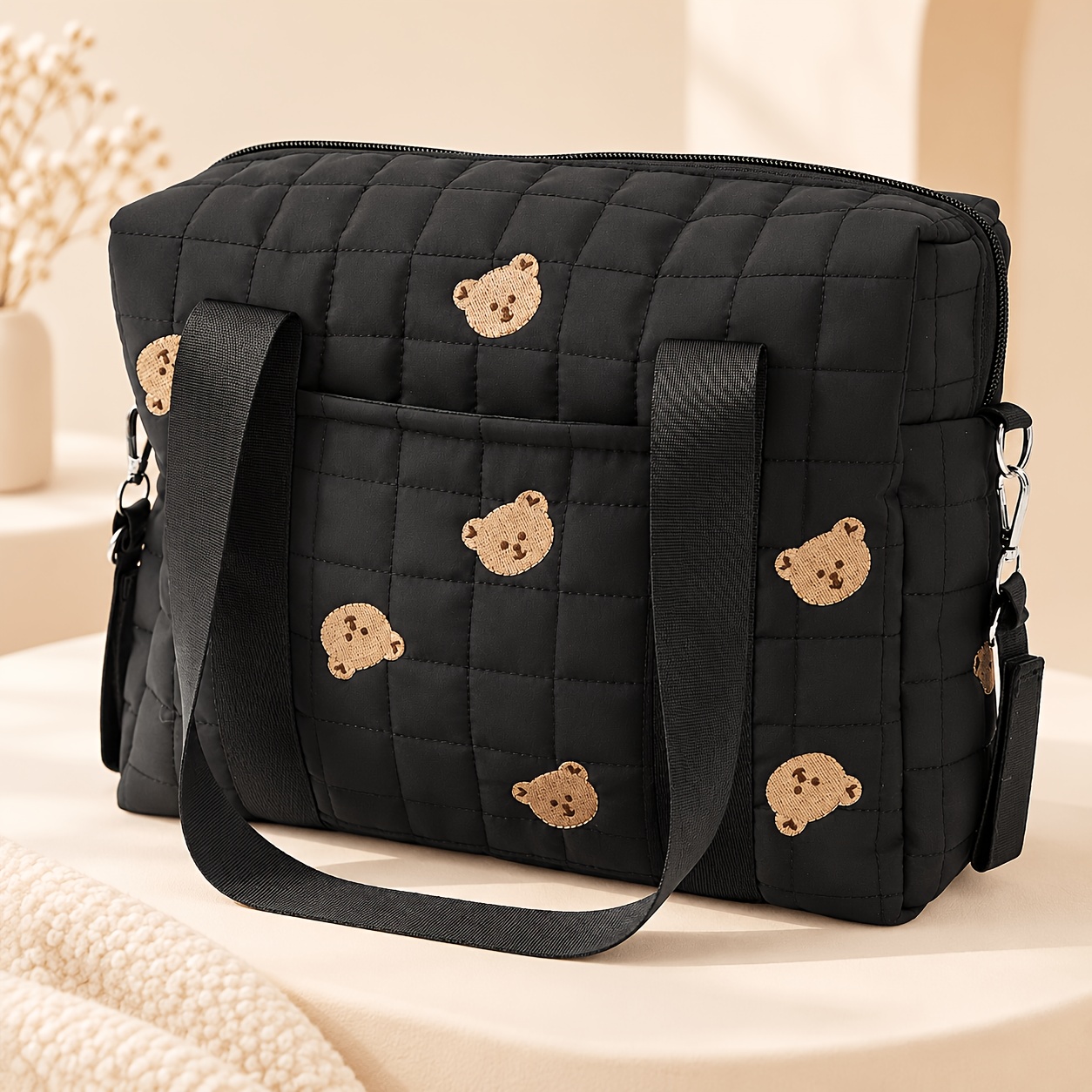 TEMU Stroller Hanging Bag Cartoon Bear Storage Bag, Bed Car Organizer Bag, Mommy Bag