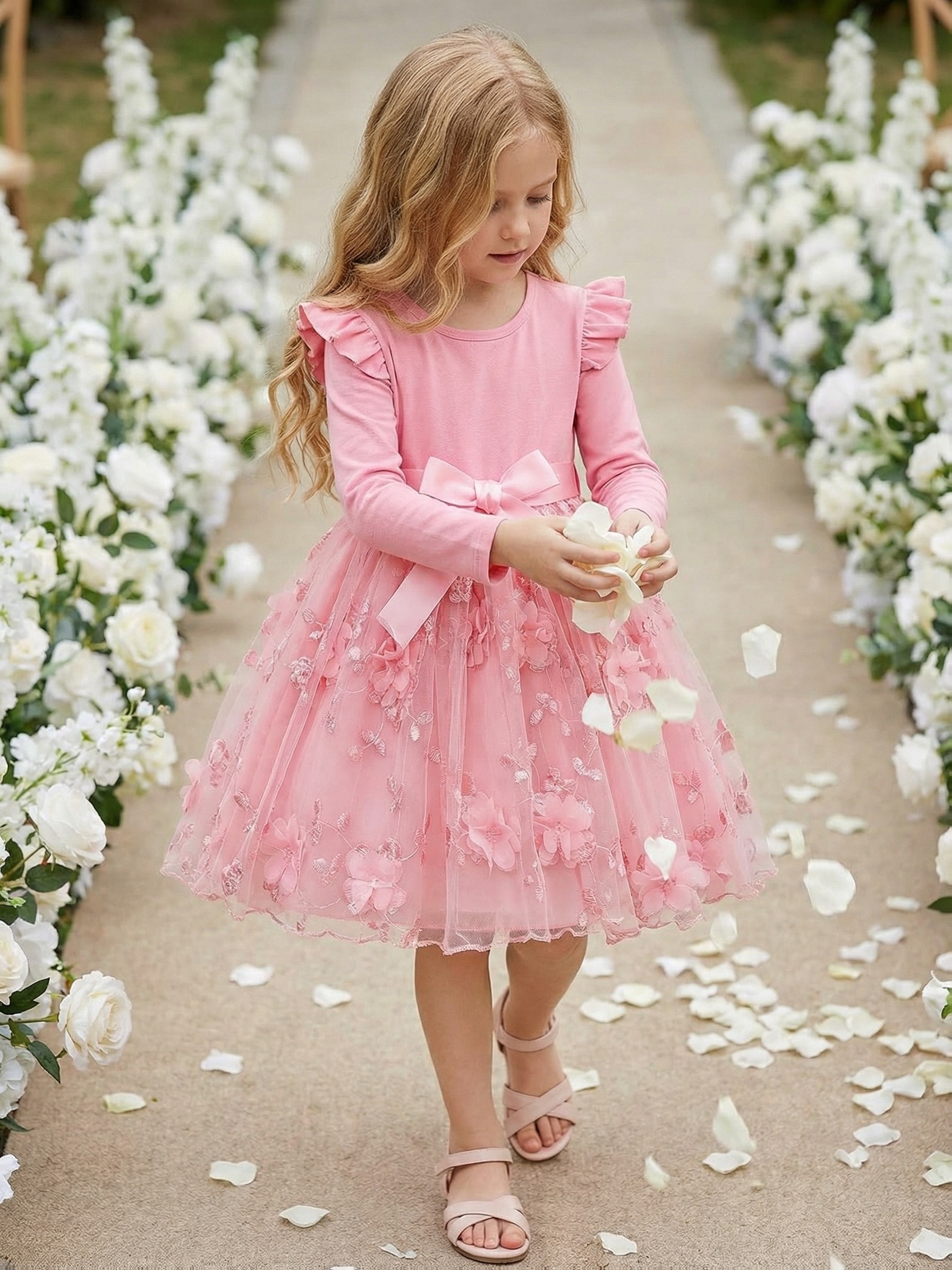 open lace back dress Pink Petals Tulle Dress Teuta Matoshi