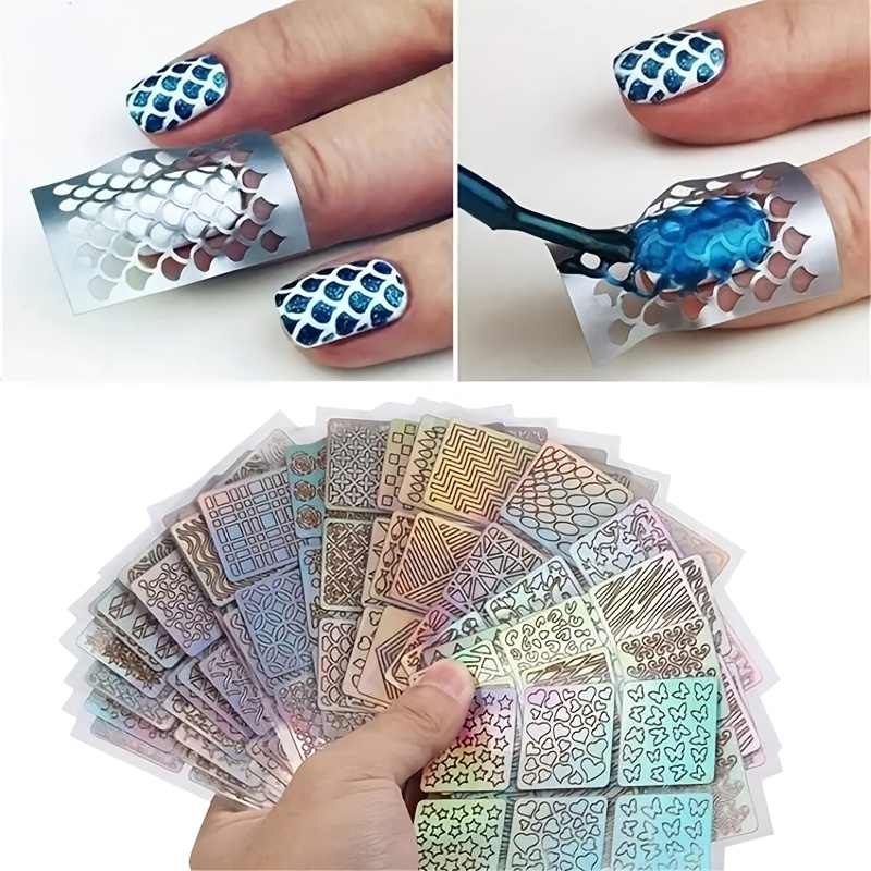 

6/12/24pcs Autocollants pour Ongles Laser Creux Autocollants d'Art pour Ongles Peinture à l'Huile pour Ongles Petit Ensemble de Modèles Autocollants