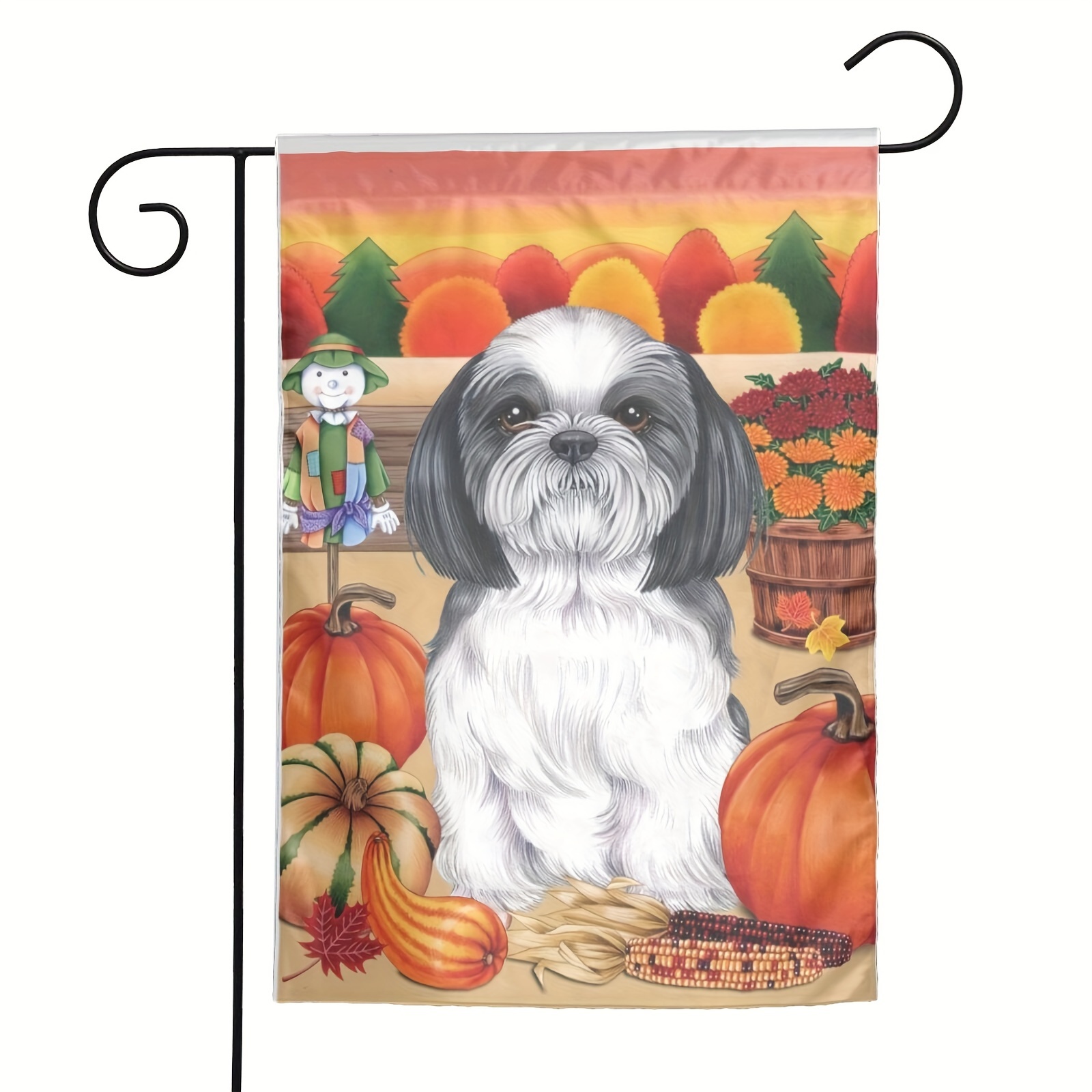 

Happy Fall Shih Tzu Pumpkin Thanksgiving Garden Flag - Weather-resistant Polyester, Double-sided Outdoor Yard Decor, No Electricity Needed, 12x18 Inch - 1pc