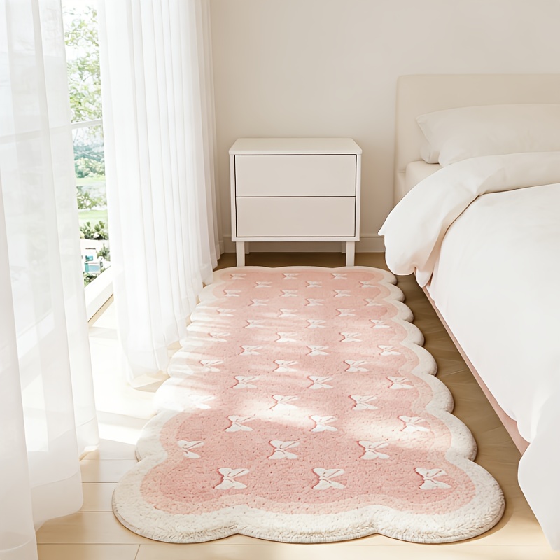 TEMU Cashmere-like Fabric   1000g   10mm, A Sweet Pink And White Bow Rug In Korean Style, Perfect For Valentine's Day Gifts, With Irregular Wavy
