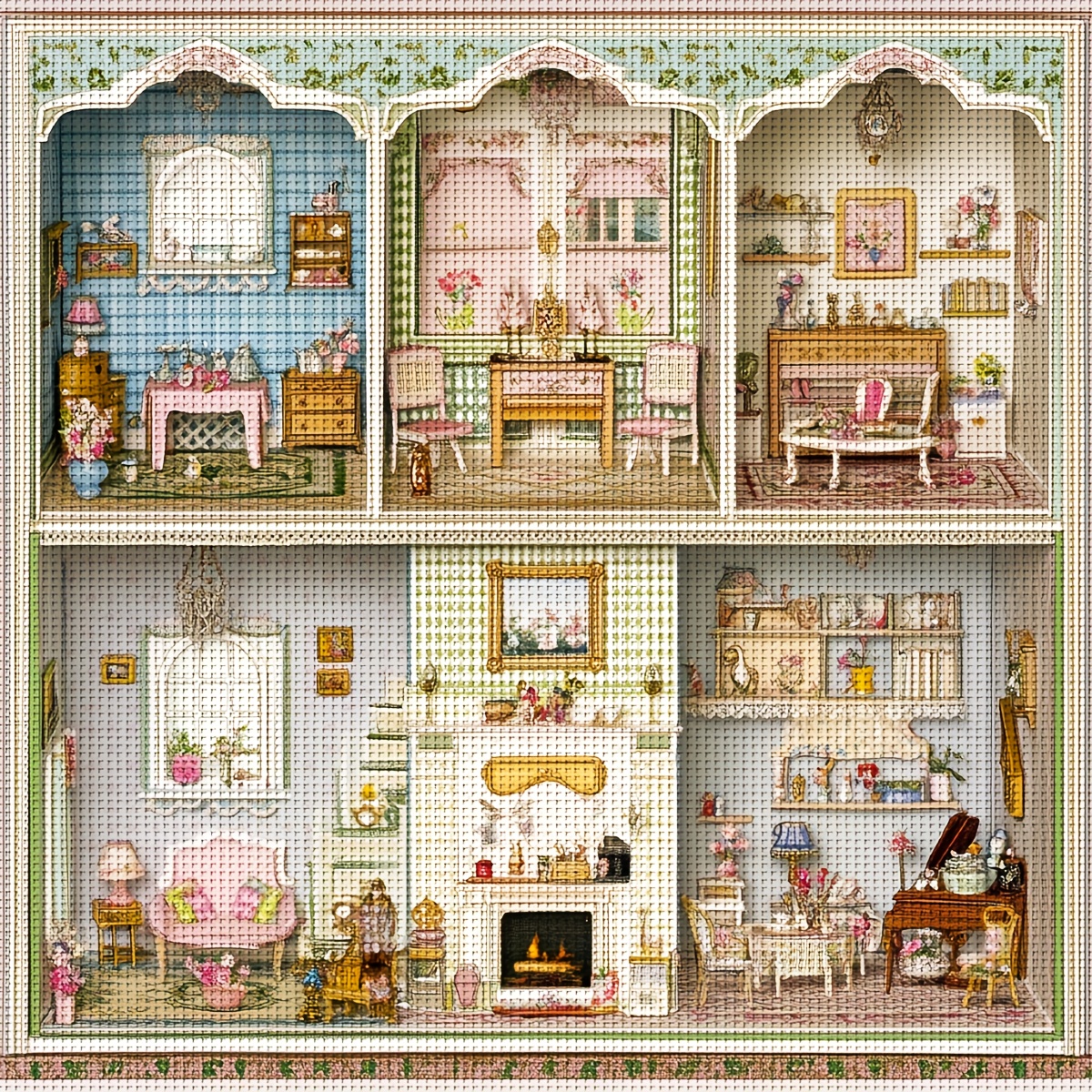 TEMU Jozysh, 40x40cm/15.7x15.7inch, Diy Stitch Kit, Embroidery Crafts Set, Dolls Cottage, Patterned Printed Stitch Kit, Random Thread Board Stitch