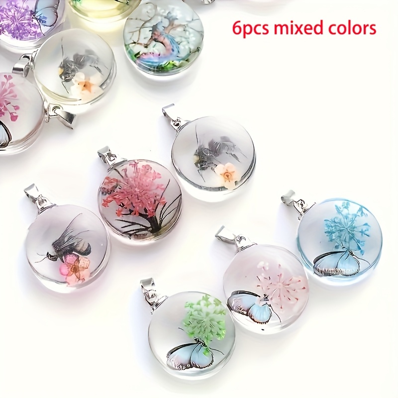 6pcs Set -inch Round Transparent Glass Pendant Making - Elegant Necklace Accessories And Craft Supplies