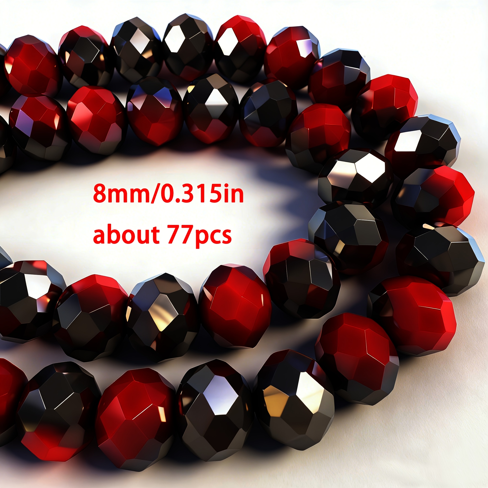 E-shop 147/113/77-teilig 4/6/8 mm rote halbschwarze facettierte Perlen, hochwertige Premium-Perlen, edle, luxuriöse glänzende Glasperlen mit Löchern,