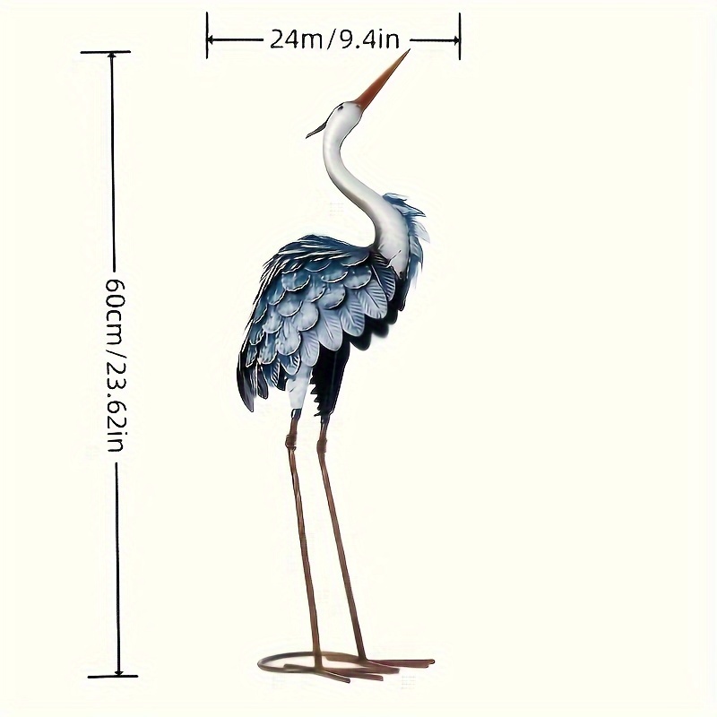 Image of 1pc Blue Heron Garden Statue - Metal Bird Decoy Sculpture With Realistic Feather Detail, Floor-standing Outdoor Yard Art For Lawn, Patio, Thanksgiving Decor, No Electricity Needed, Bird Decor