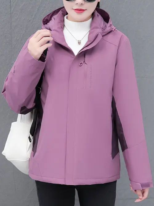 여성용 플러스 사이즈 후드 재킷 - 캐주얼, 두꺼운 퍼퍼 코트, 겨울 야외 착용용 지퍼 업 프론트