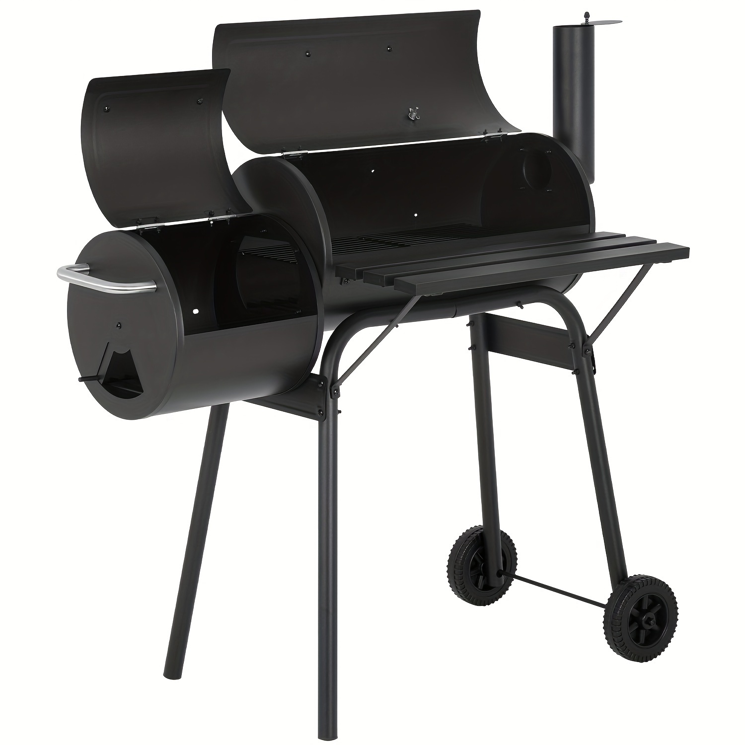 

Charcoal Grill With Side Table Black Large Capacity Camping Party Picnic Outdoor Grill With Wheels