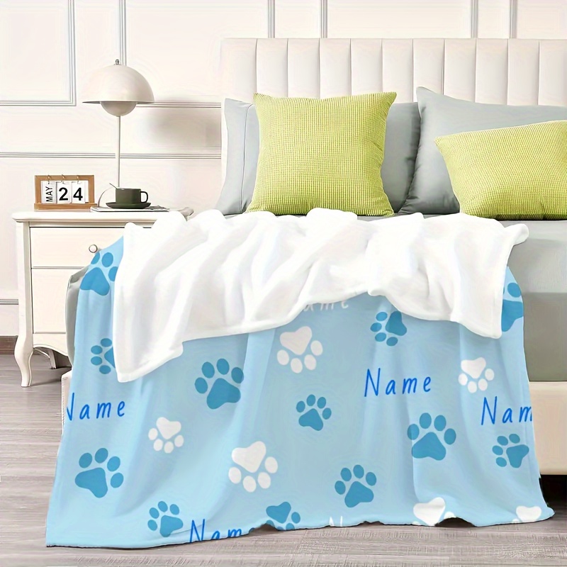 Überwurfdecke Mit Hundepfoten-Muster – Weiche Flanell-Decke Für Sofa, Bett & Picknick, Schwarz-Weiß
