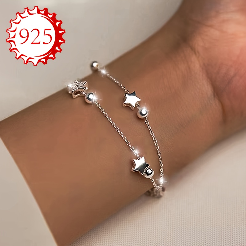 925 Silver Double Layer Star Charm Bracelet