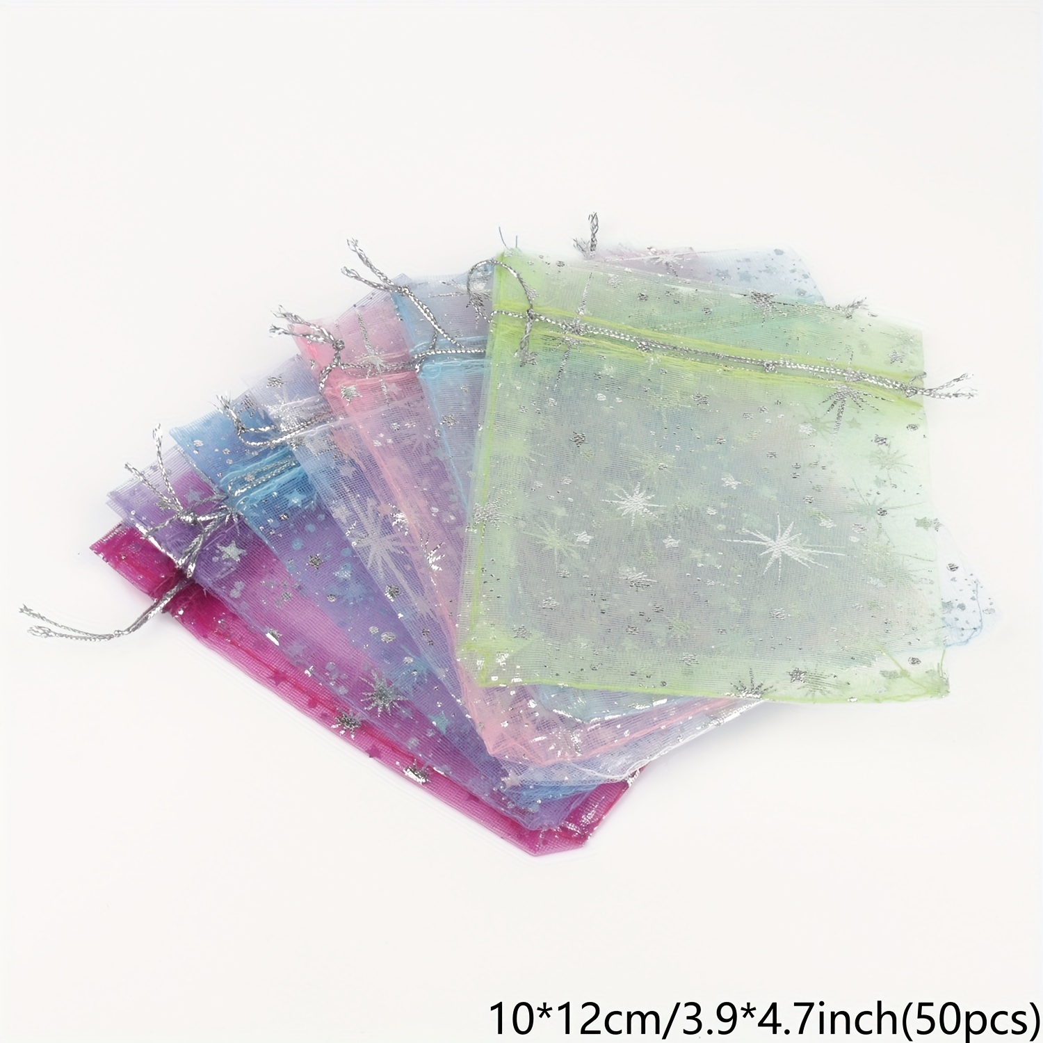 Image of 50pcs/bag Silvery Color Gypsophila Organza 10x12cm Christmas Drawstring Gift Bag Charm Jewelry Packaging