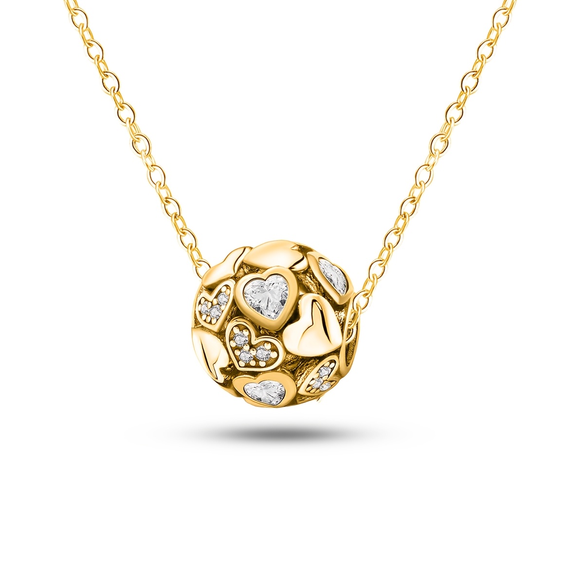 Women's Heart Shape Charm Beads Pendant Necklace, 925 Silver Plated