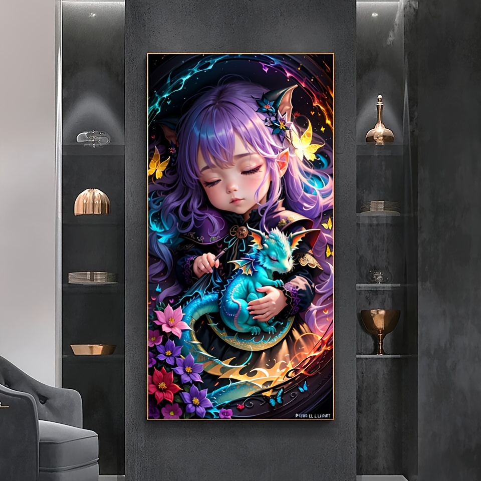 

Diy 5d Diamond Painting Kit - Girl & Dragon | 110x50cm Frameless, Full Drill Round Acrylic Diamonds | Craft & Embroidery Art For Wall Decor Diamond Painting Kits Diamond Art Kits