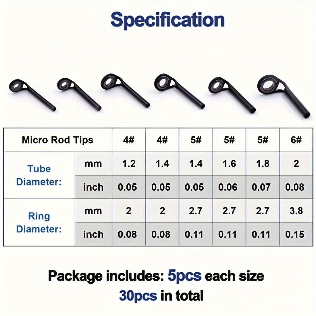 TEMU Fishtrip 30pcs Micro Rod Tips Repair Kit Baitcasting Rods Fishing Rod Tip Guides Replacement Kit Ceramic Rings