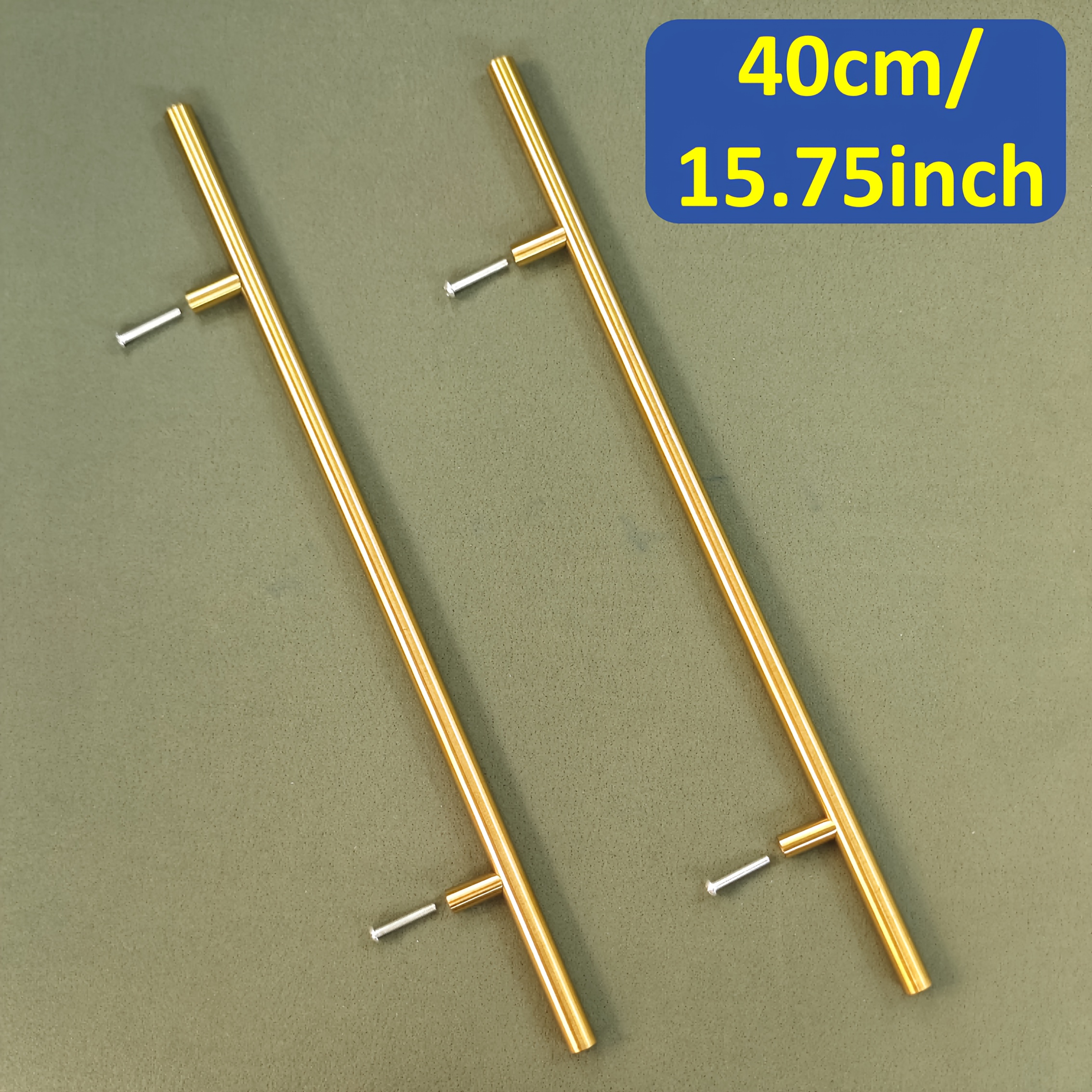 TEMU 2pcs Extra Large T-shaped Minimalist Light Stainless Steel Handles, Size 40cm/15.75inch, Available In Golden, Silvery And Black, Comfortable