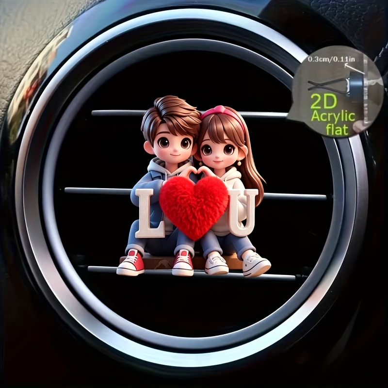 TEMU 2d Flat, 1pc, Couple-patterned Car Air Outlet Clip Decoration, "no Fragrance", Acrylic Cartoon Decoration, Car Interior Accessories, Clip-type ,