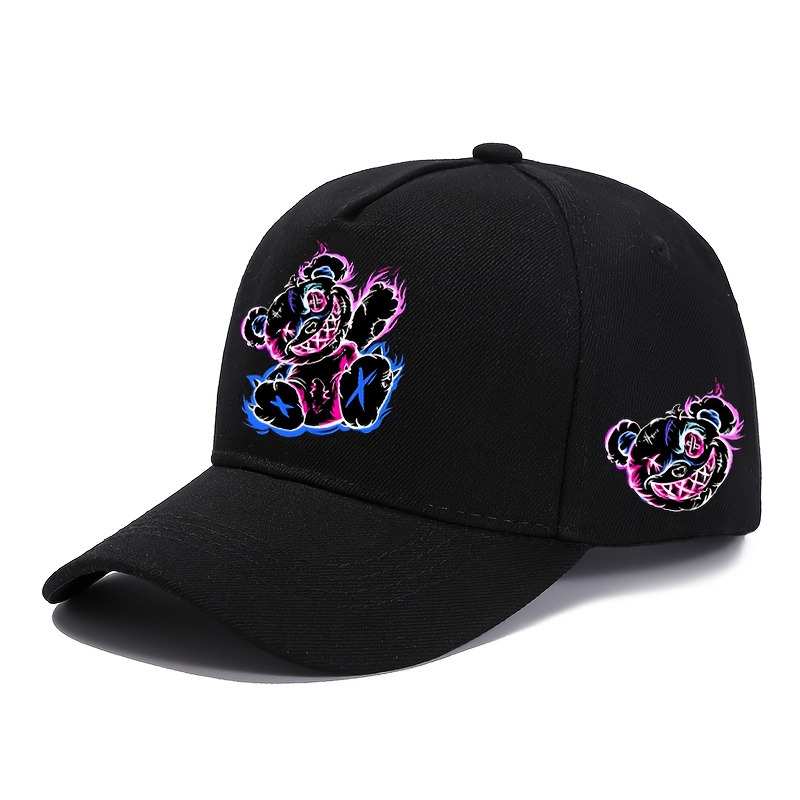 TEMU 1pc Cool Little Bear And Side Bear Printed Unisex Curved Baseball Cap, Street Fashion Outdoor Sports Baseball Cap Curved Cap, Suitable For Daily