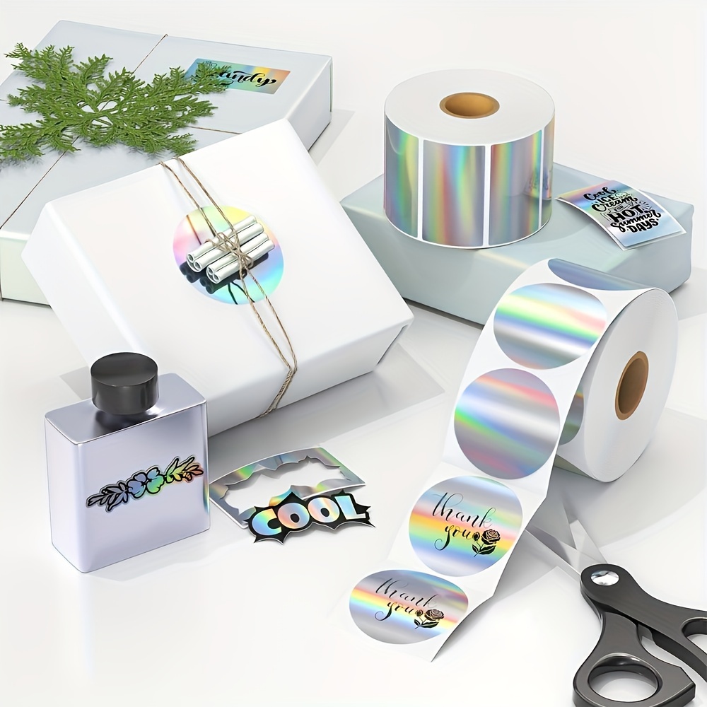 

500pcs/roll, Holographic Silvery Thermal Sticker Labels 2.25"x1.25", Printable Christmas Wrapping Stickers, Glitter Thermal Printer Label Sticker For Diy Logo Design, Qr Code, Name Tag