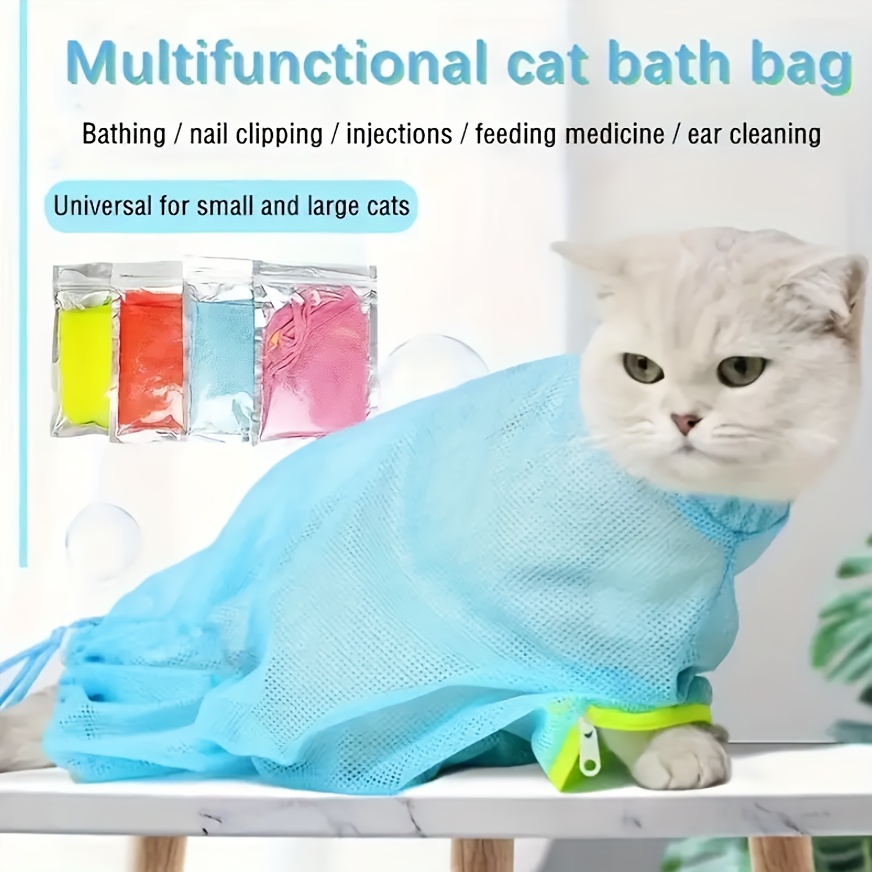 1  bathing bag   clean and comfortable prevents scratching easy and quick design suitable for kittens and   cats pet grooming accessory soft fabric material secure drawstring closure Product details 1
