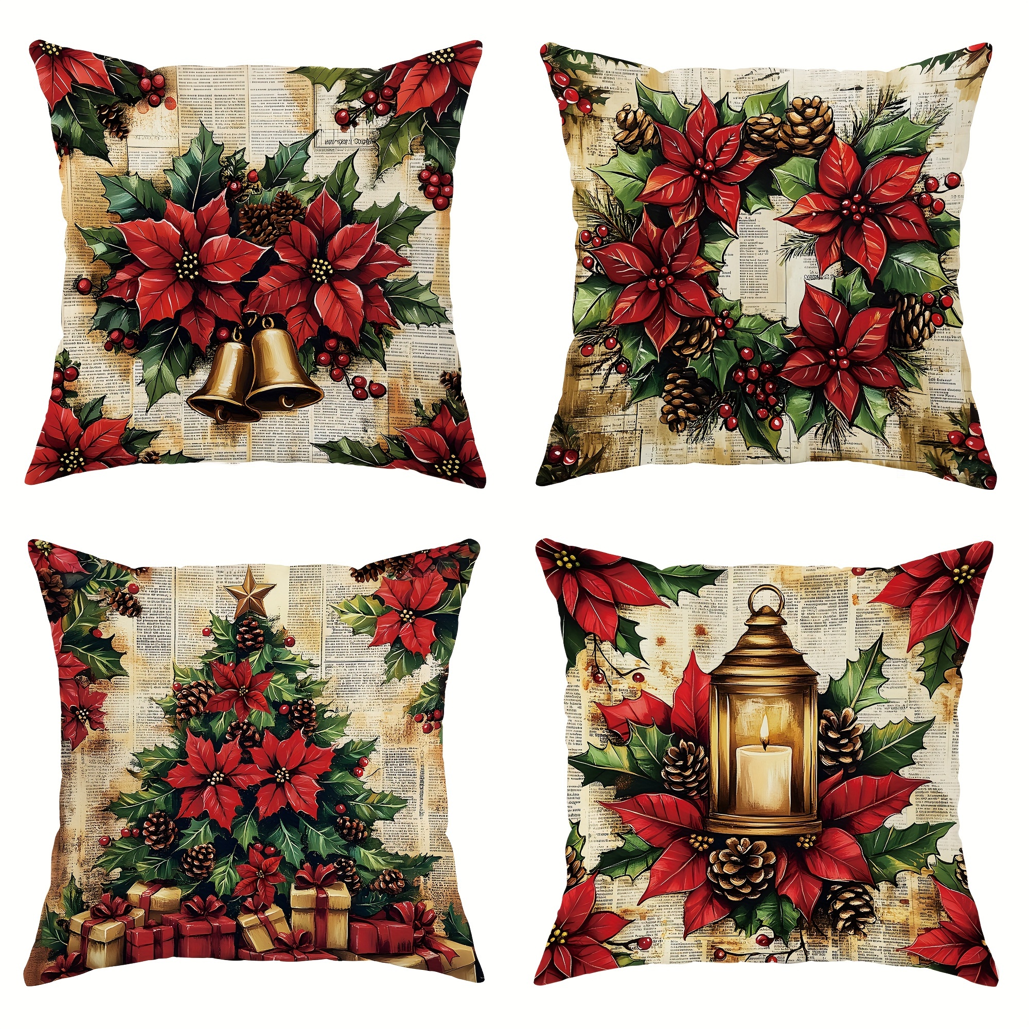 

4pcs Christmas Tree Wreath Decorative Pillowcases 1 18in*18in For Christmas Sofa Bed Decor Inserts