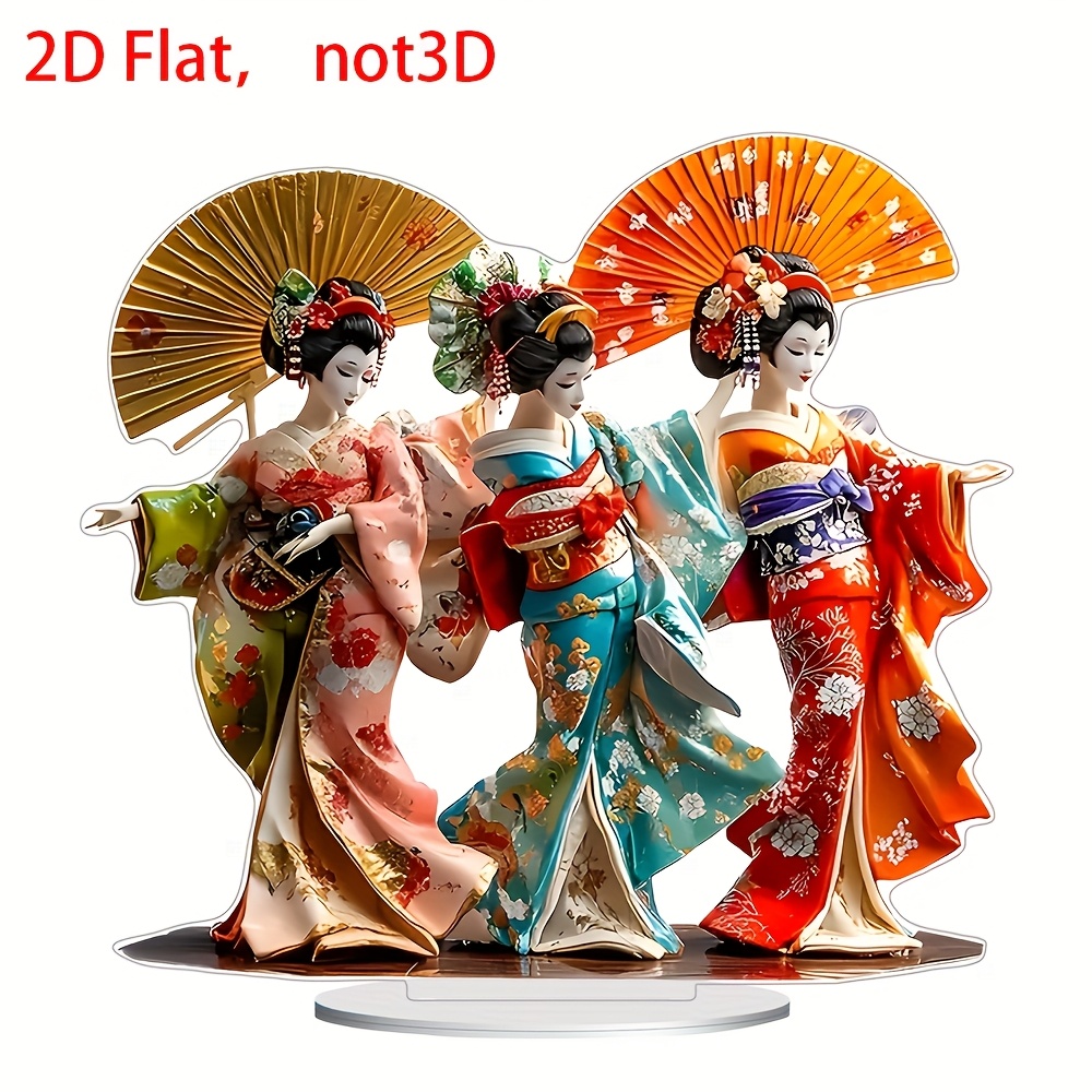 

2d Flat, 1pc Japanese Geisha Statue, Vibrant Acrylic Kimono Design, Multifunctional Decorative Sign With English Text, Ideal Gift For Home And Garden