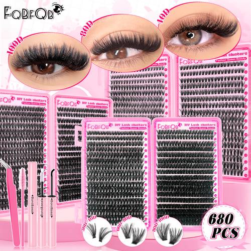 680pcs complete eyelash extension kit with lash seal tweezers brush 30d 40d 60d 80d 100d volume lashes 9 16mm lengths for diy 3d 5d for daily wear parties festivals fluffy eye styles d lash clusters