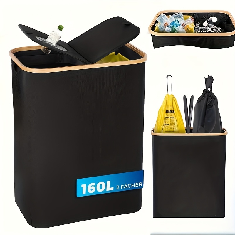Image of Large 160l Recycling Bin And Yellow Bag Holder With A Silent-closing Lid, Featuring A Design German Labels (in Black) - Suitable For Home, Office, And Management