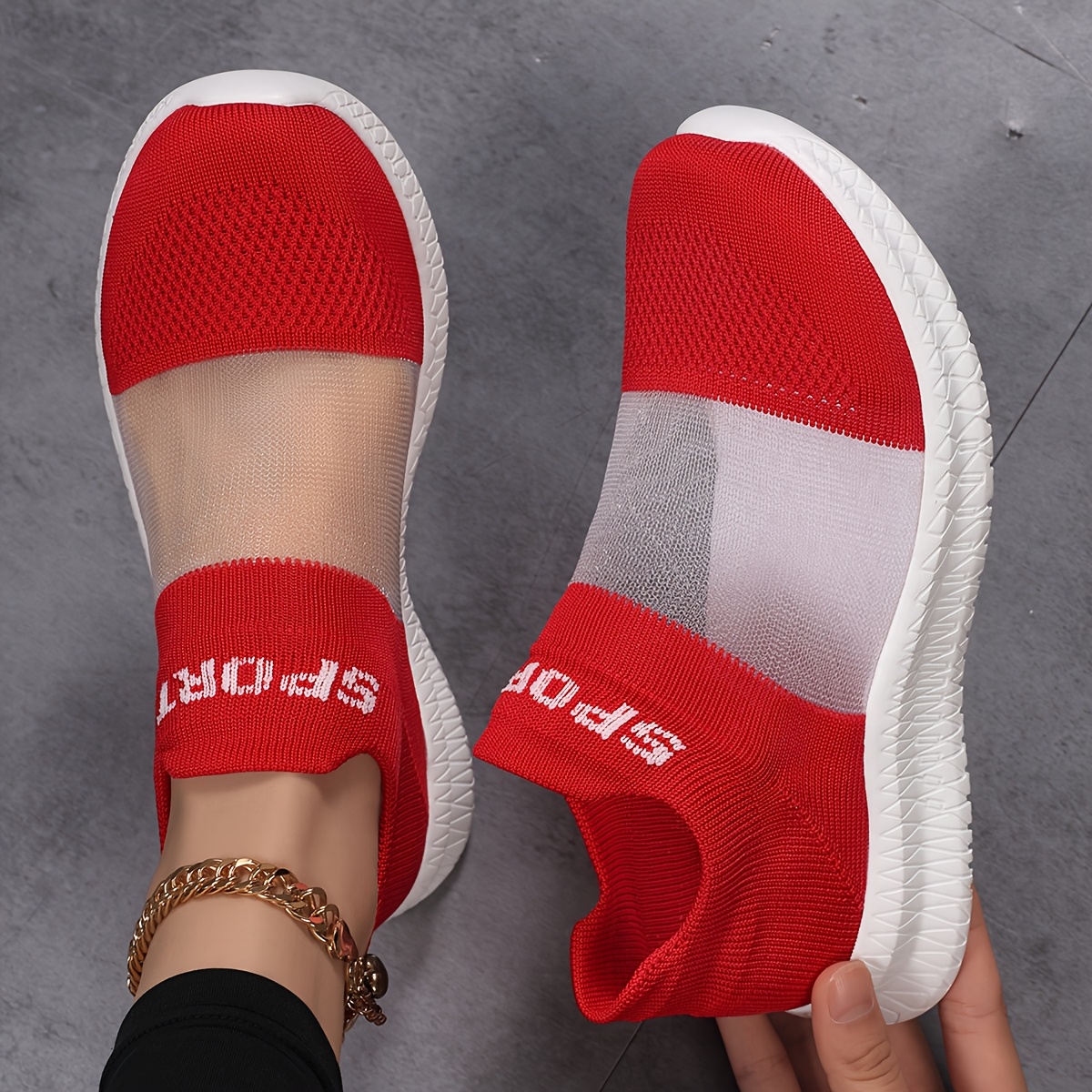 Women's Slip-On Sneakers - Breathable Lightweight Shoes with Non-Slip Phylon Sole, Slip-On Design for Gym, Running, Everyday - Red/, Multi-Color Options (EU 35-44 / US Women's 3-9) - All-Season Casual Sneakers, Ladies Sneakers, Mary Jane Style, Breathable Material