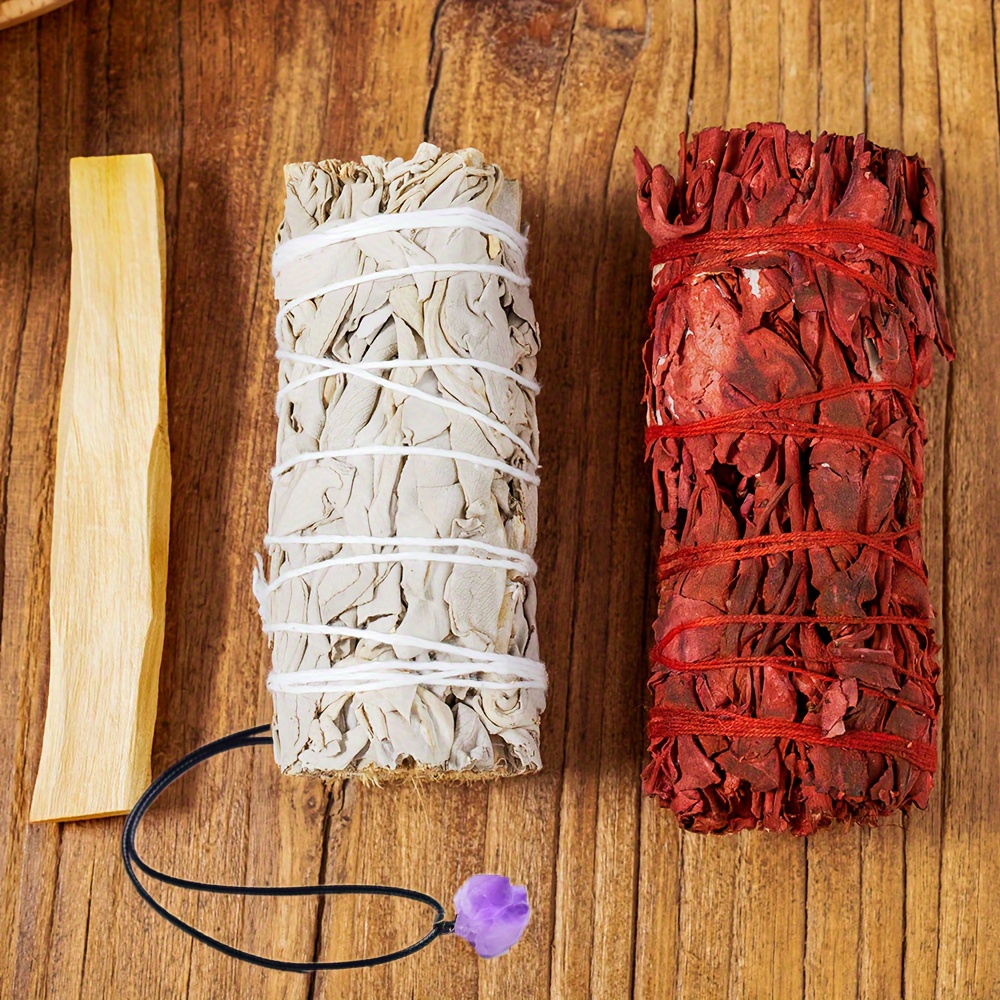 

3pcs 1 White Sage, 1 Dragon's Blood Sage (4") + 1 Palo | Ignite Passion, Enhance Connection & Welcome Abundance To Your Sanctuary For Cleansing, Meditation, Yoga, Smudging Useful Special Accessories