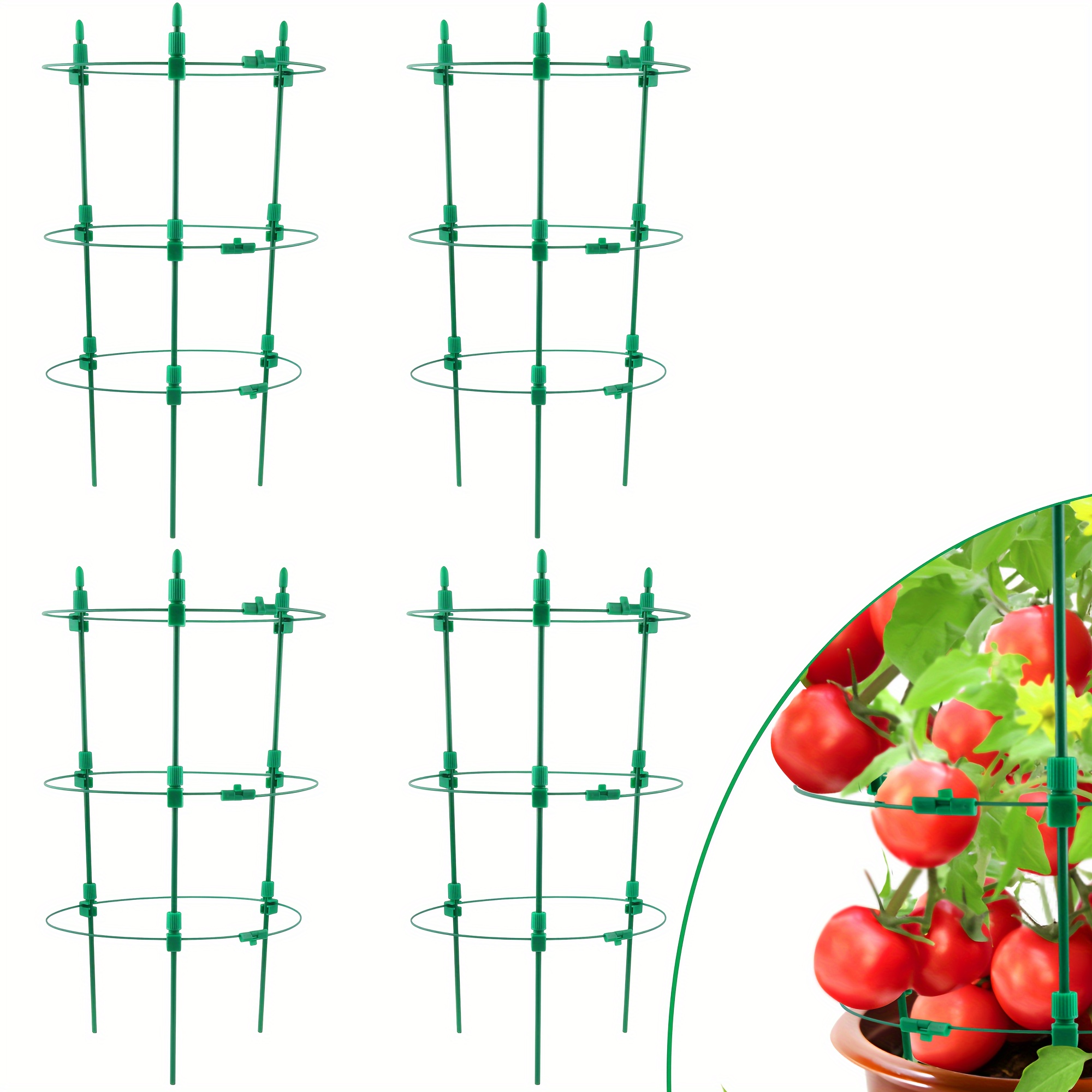 

4 Pack 18 Inch Tomato Plant Stakes For Climbing Plants, Plant Support Tomato Cages For Garden, Tomatoes Cages Trellis For Small Garden Pots, Plant Cages And Supports With Adjustable Rings
