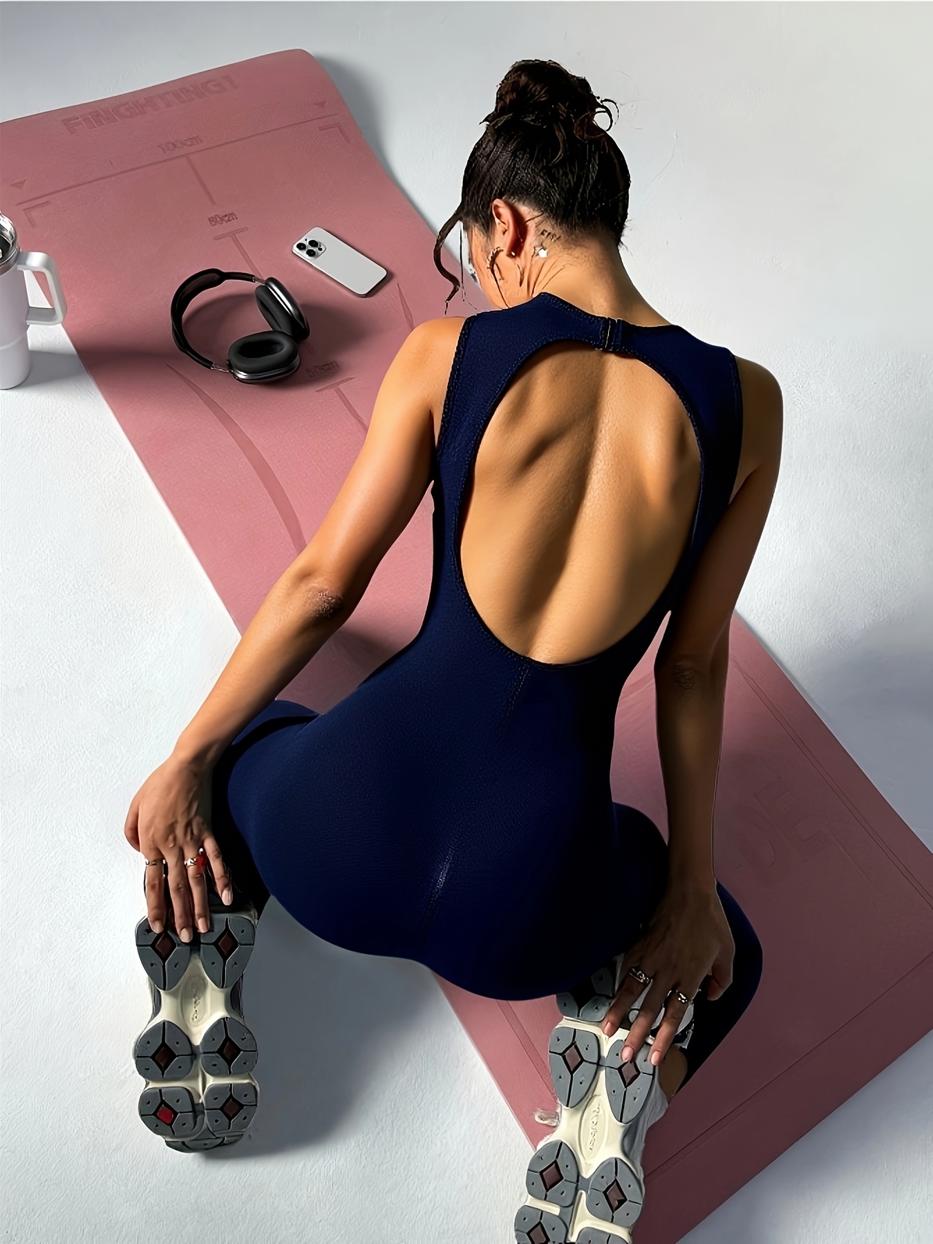 Women's Yoga Jumpsuit – Sleeveless Leggings Bodysuit With Pockets & Open Back