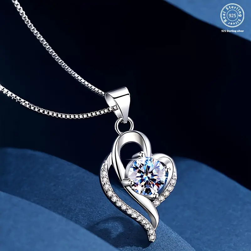 moissanite pendant necklace 925 silver inlaid with df color   round cut 1ct moissanite   same for men and women commemorative gift birthday gift thanksgiving   with exquisite gift box Product details 1