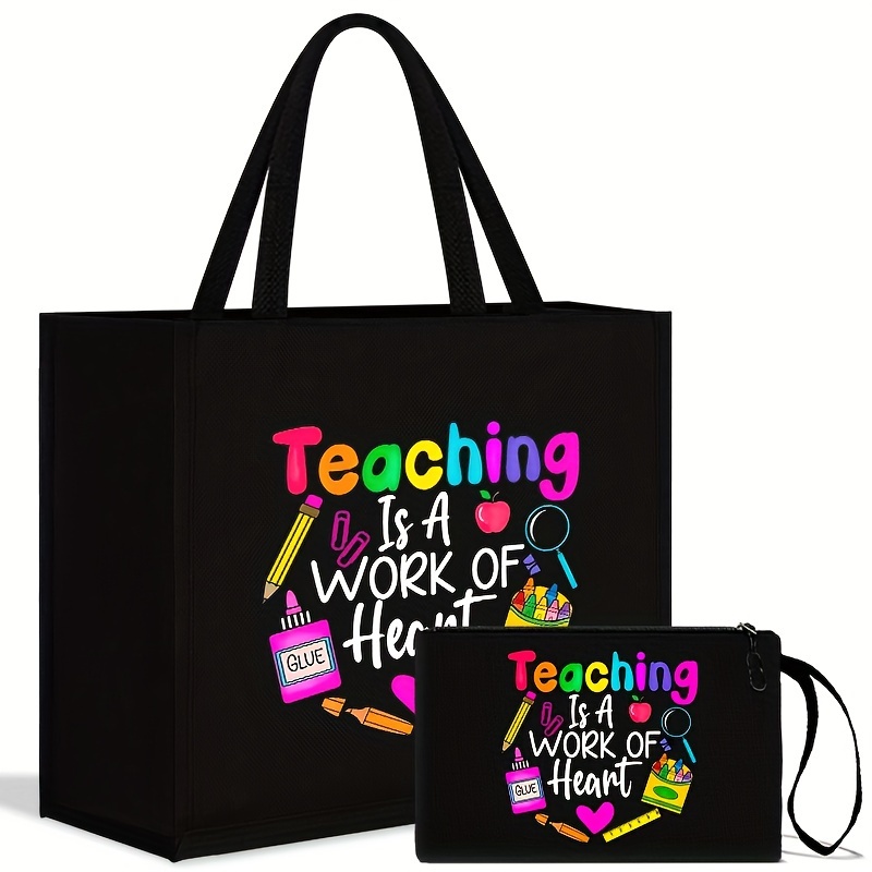 TEMU Teaching- Tote And Cosmetic Bag Set, 2pcs, Material With Vibrant Positioning , -, Spacious Unlined Interior And No-closure