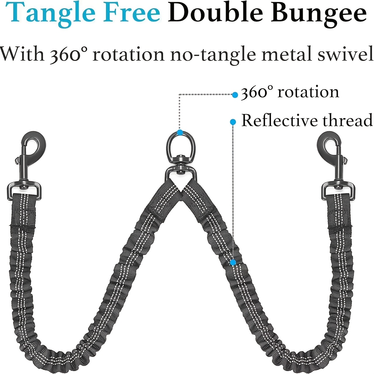 Dual Dog Leash, 360° Rotating Tangle-Free Design