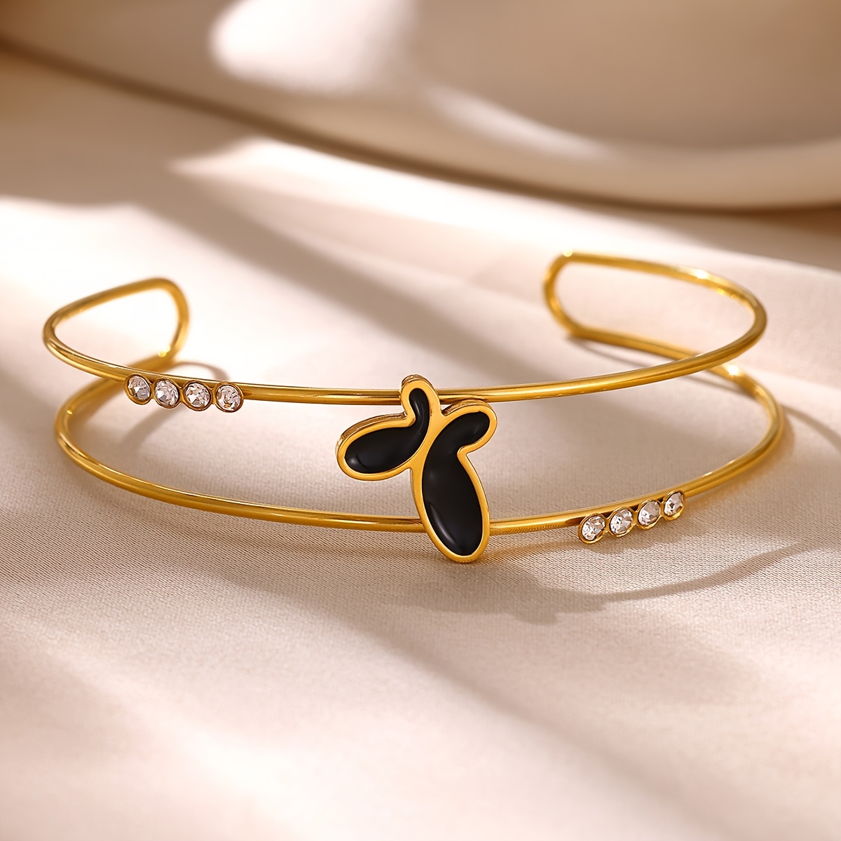 Women's Waterproof Stainless Steel Open Bangle with Butterfly Charm