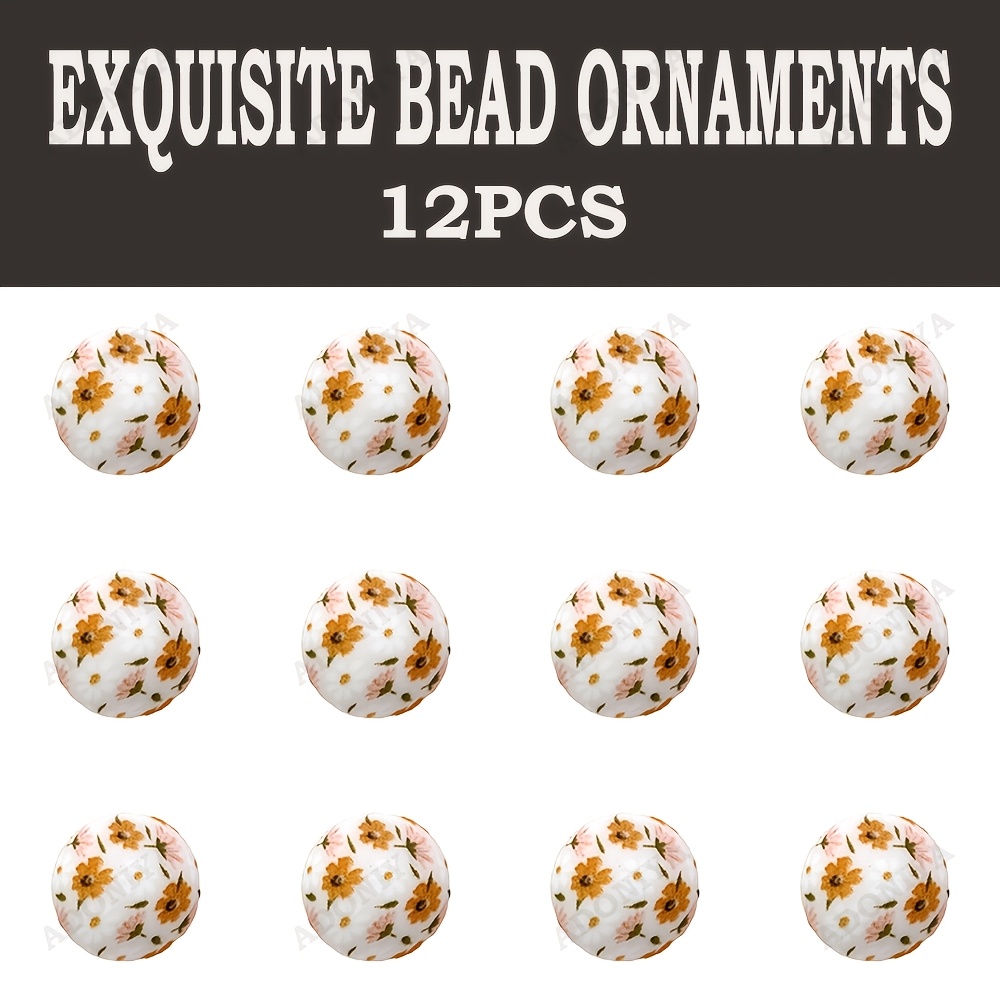 TEMU 12pcs Perles en silicone à motif floral, perles focales, adaptées aux ajouts de bijoux, peuvent être utilisées pour la fabrication de boucles