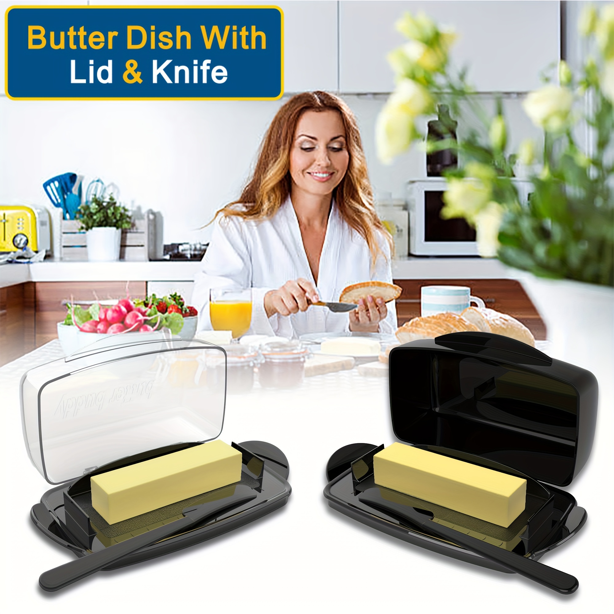 

1pc White Flip Top Butter Dish With Spreader - Butter Saving Container For Countertop Or Refrigerator Perfect For Kitchen Baking And Gift Giving - Kitchen Essentials