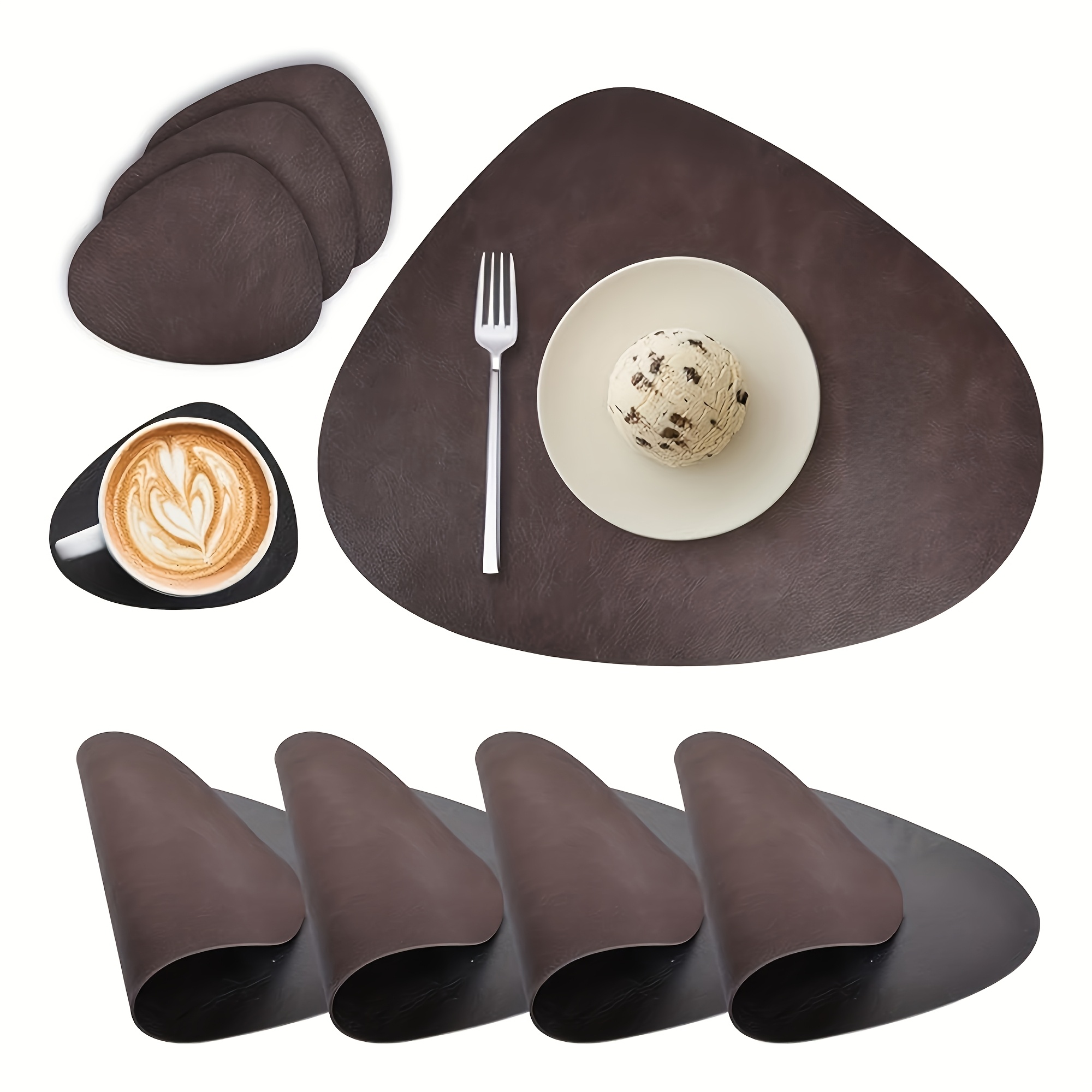 Image of 4pcs Set Artificial Leather Placemats And Coasters | Washable, Double-sided Use, Suitable For Halloween, Christmas, New Year's, Family Gatherings