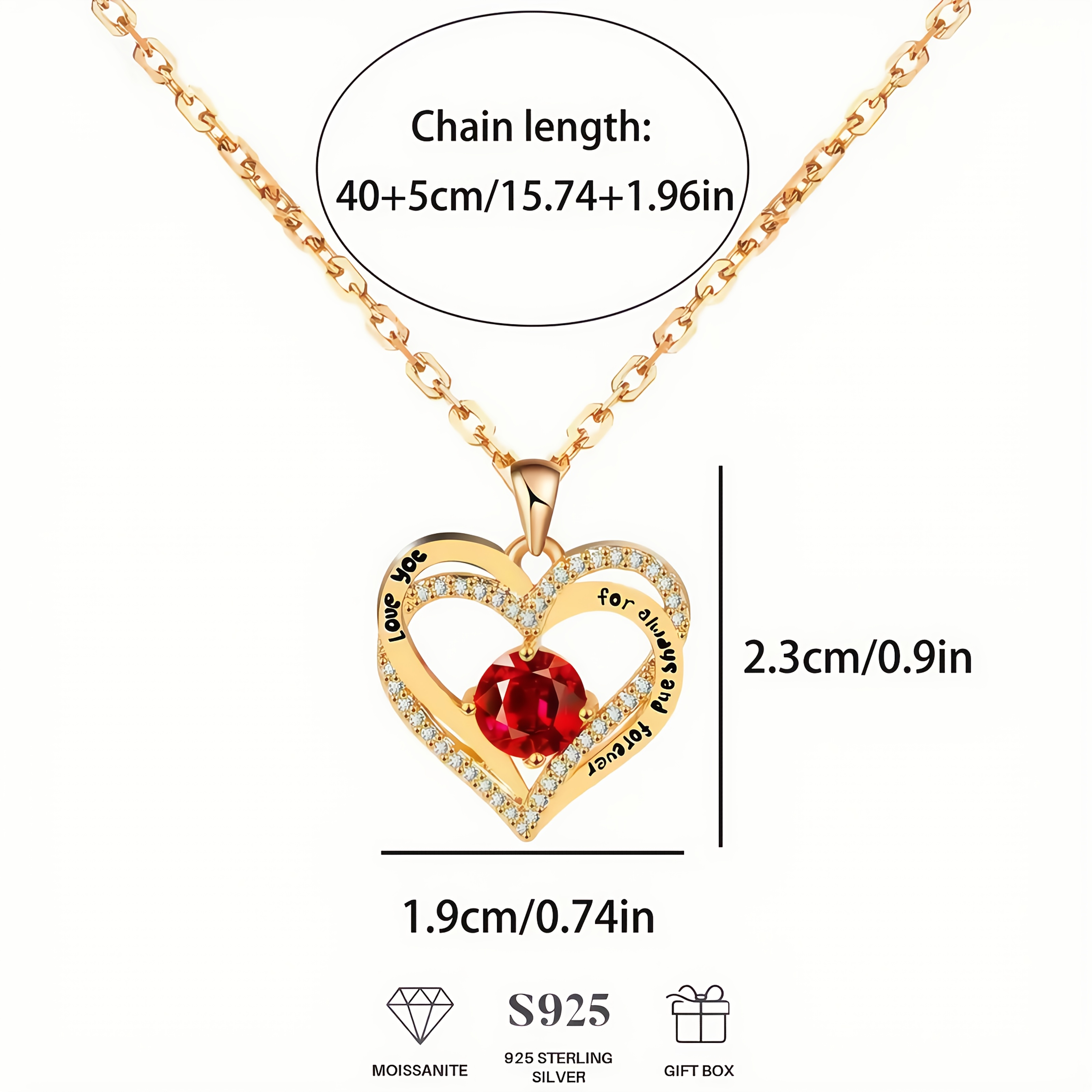 Image of 925 Silver Red Rhinestone Pendant Necklace Inlaid With 5a Zirconia, , Hypoallergenic, Nordic Minimalist, Birthday, Halloween Edition, Christmas Romantic Gift , Free Exquisite Packaging Gift Box