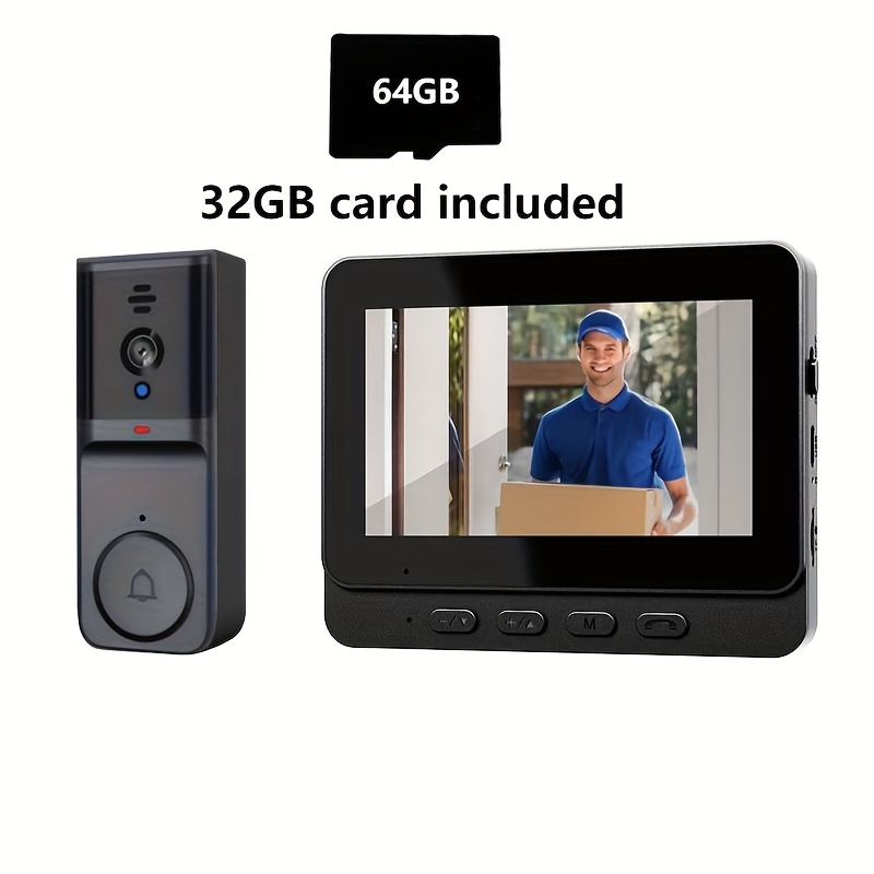 TEMU Wireless Video Doorbell, Visual Doorbell Camera, Hd Video And 4.3-inch Display Real-time Indoor Monitoring, No Apps, No Network, Image And Video