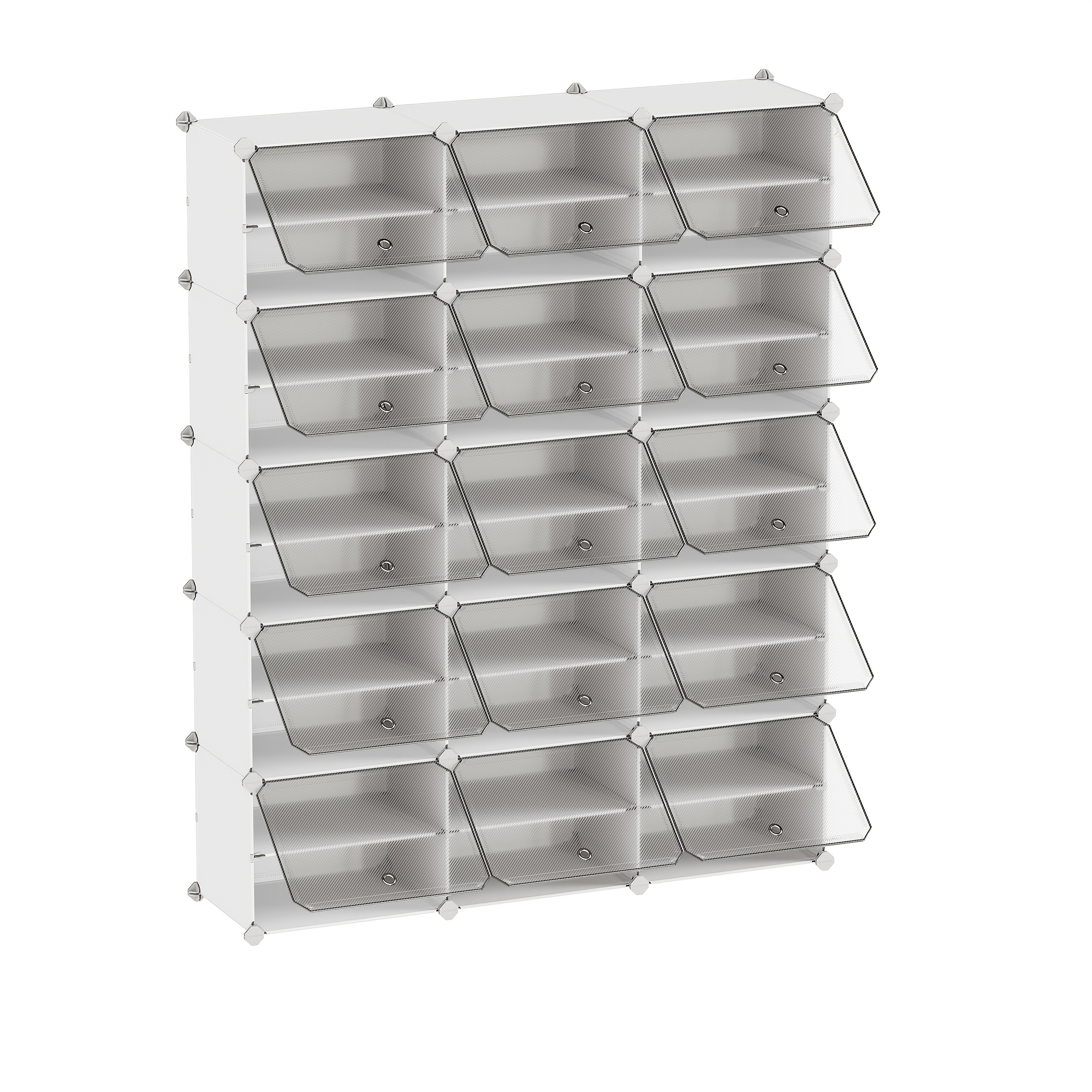 TEMU Armario modular de 12 cubos para guardar zapatos, paneles de plástico , estructura de acero, organizador de zapatos, transparente y