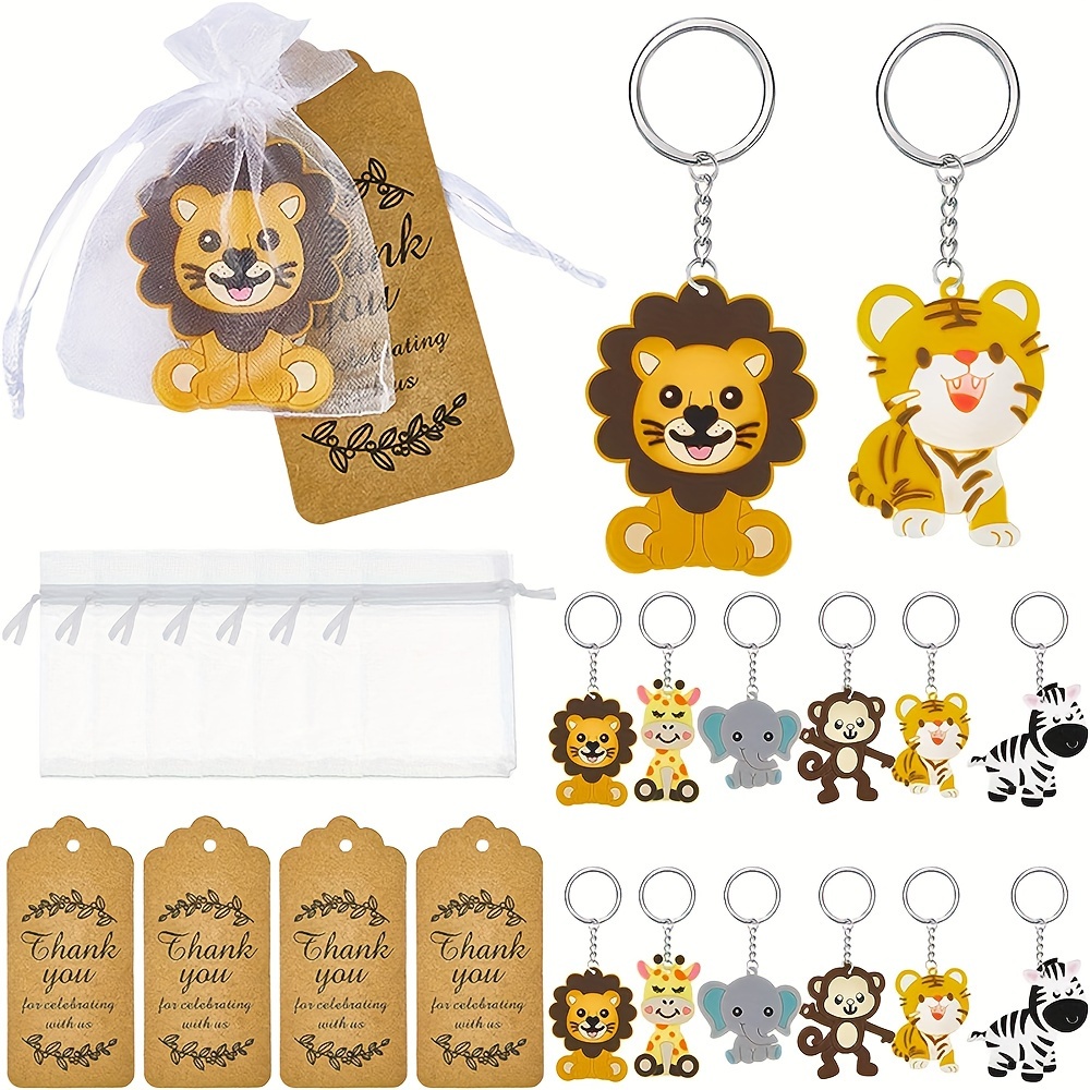 

18 Pcs Animal Pendant Zinc Alloy Keychain Kit, Jungle Party Gathering Birthday Gift, Thank You Paper And Candy Straps, Tree Decoration, For Holiday Parties, Weddings, Birthdays Gifts