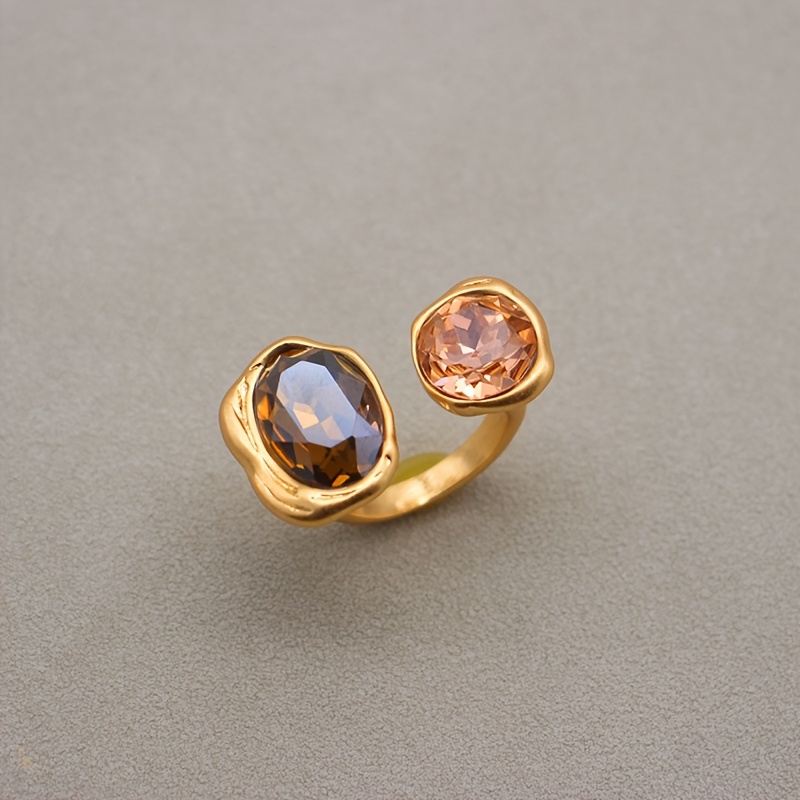 E-shop Hochwertiger Ring Offener Verstellbarer Großer Edelstein Eingelegter Naturstein Hand Schmuck