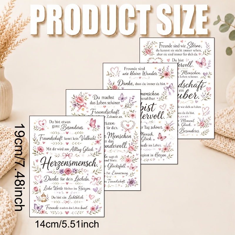 TEMU 4 Sheets/set, Soft Pink Floral Message Transfer Paper, Vine Heart Lantern Combination Pattern Transfer, Sentiment Transfer, Suitable For Mugs,