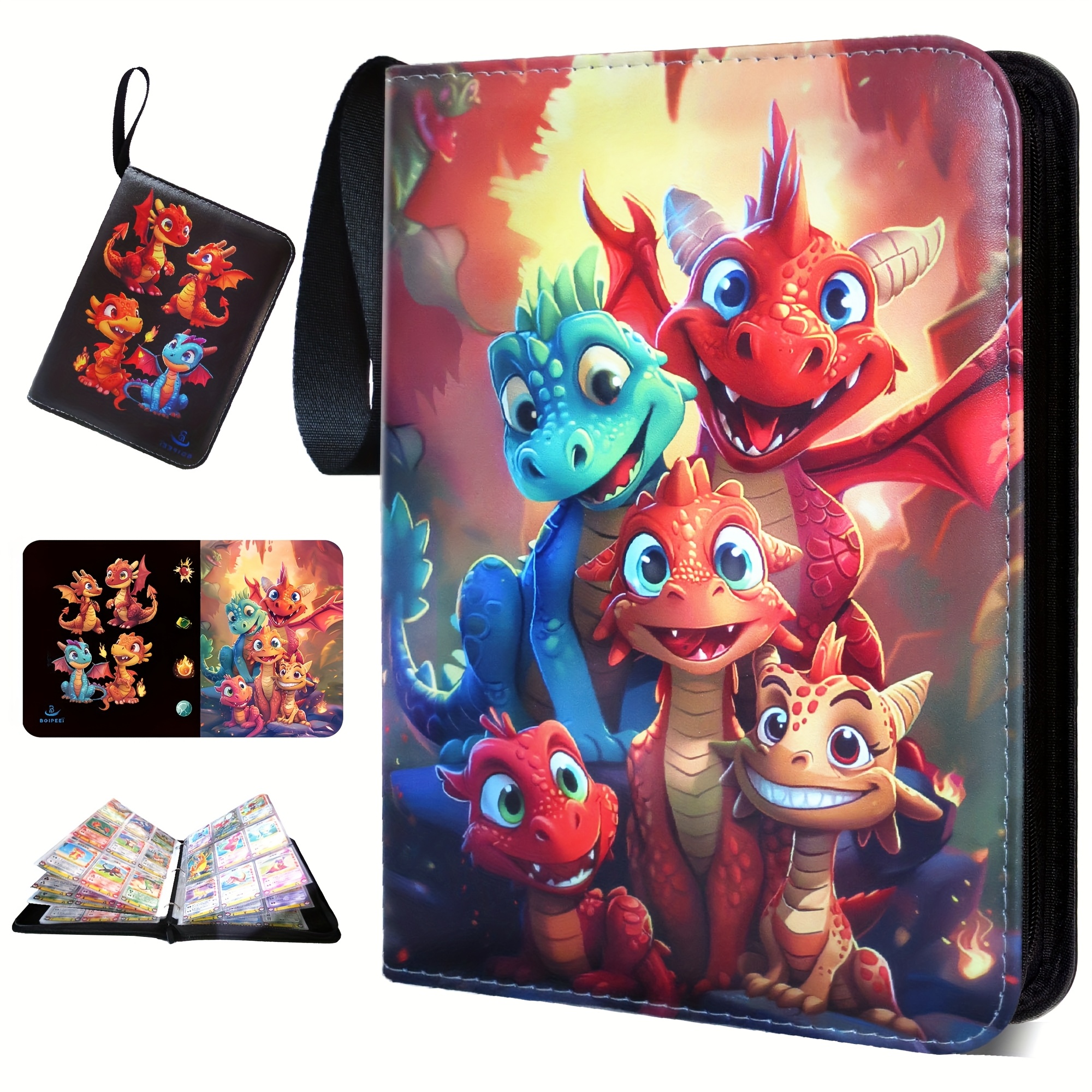 TEMU Card Binder 1/4-pockets, High-end Zipper Pu Leather Trading Card Binder, Trading Card Holder Fits 100/400 Cards With 50 Removable Sleeves,