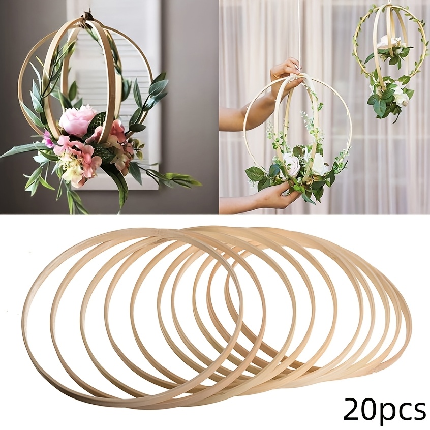 Image of 10/20pcs 7.87 Inches Bamboo Wooden Hoop Circle Bamboo Rings Fan Frame For Craft Wedding Scene Home Party